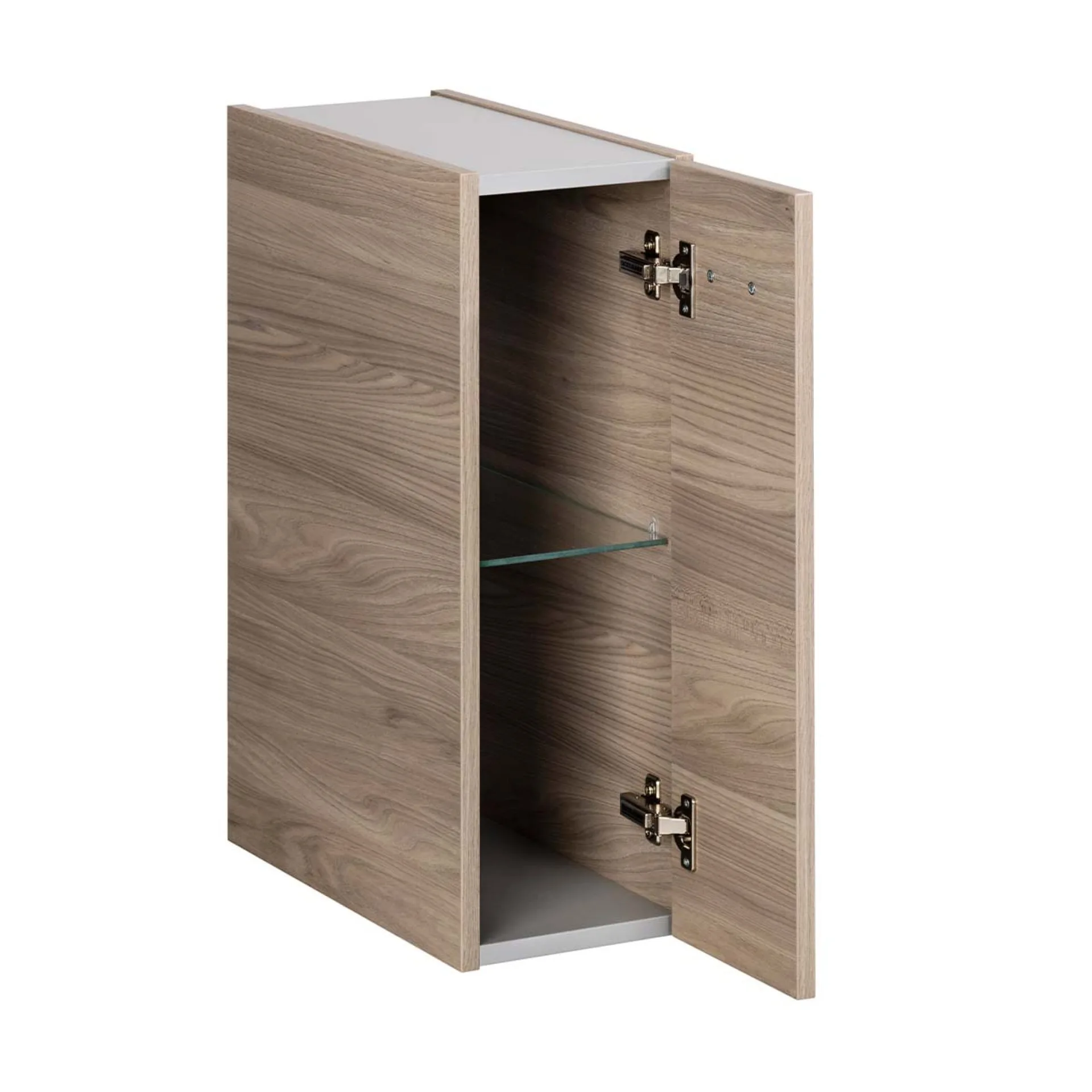 FACKELMANN LUXOR Badmöbel Set 5-teilig 100 cm breit, Braun hell, Waschbecken Gussmarmor Weiß + LED Spiegelschrank + Unterschrank + Hängeschrank Türanschlag rechts
