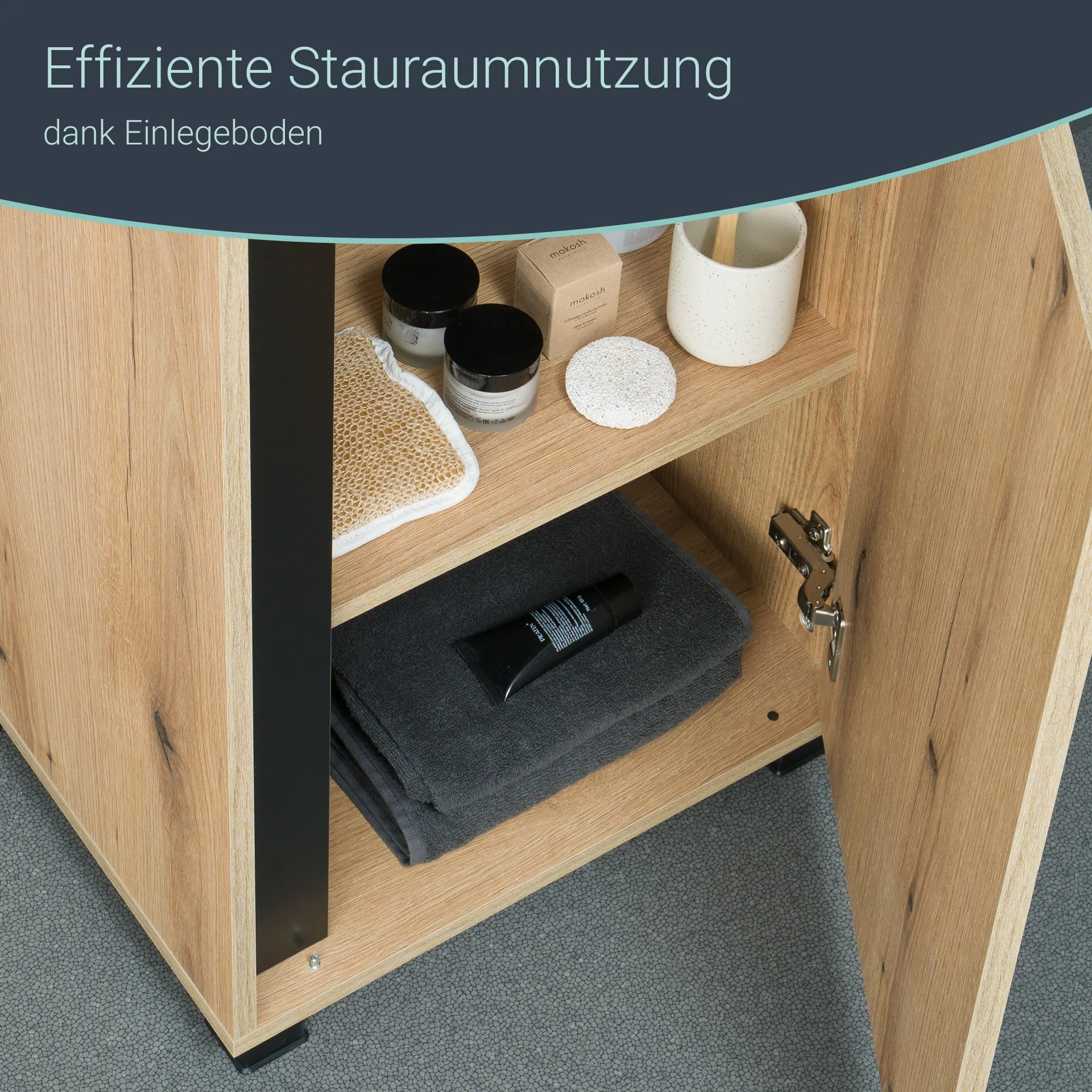 BADEDU LULE Gäste WC Waschtisch Set 51 cm breit, Braun, Waschbecken Keramik Weiß, mit Füßen