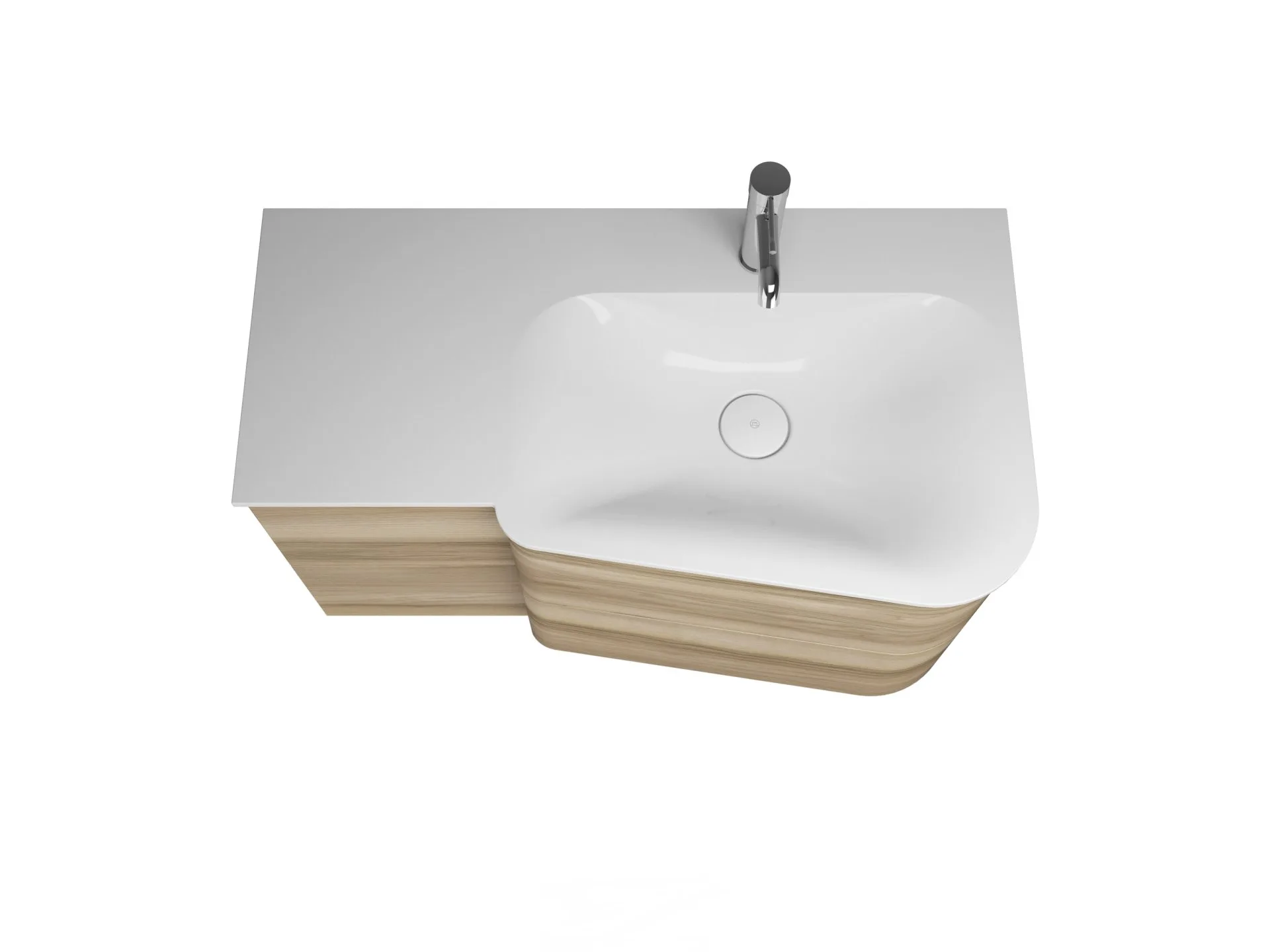 Burgbad BADU Waschbecken mit Unterschrank 92 cm breit, Braun, Waschbecken Gussmarmor Weiß, Ablage links, 4 Schubladen