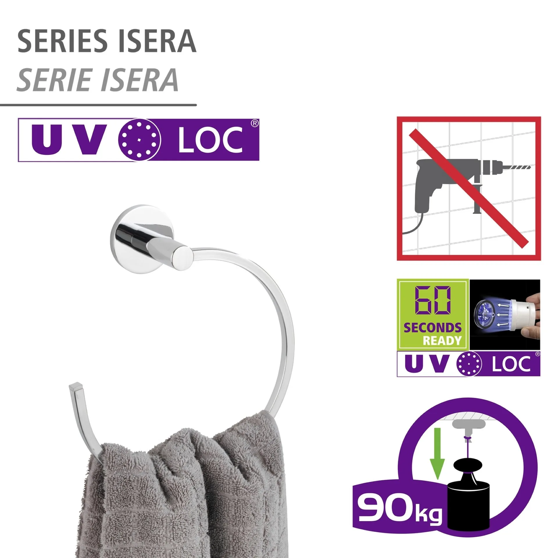 WENKO ISERA Handtuchhalter, Chrom, UV-Loc