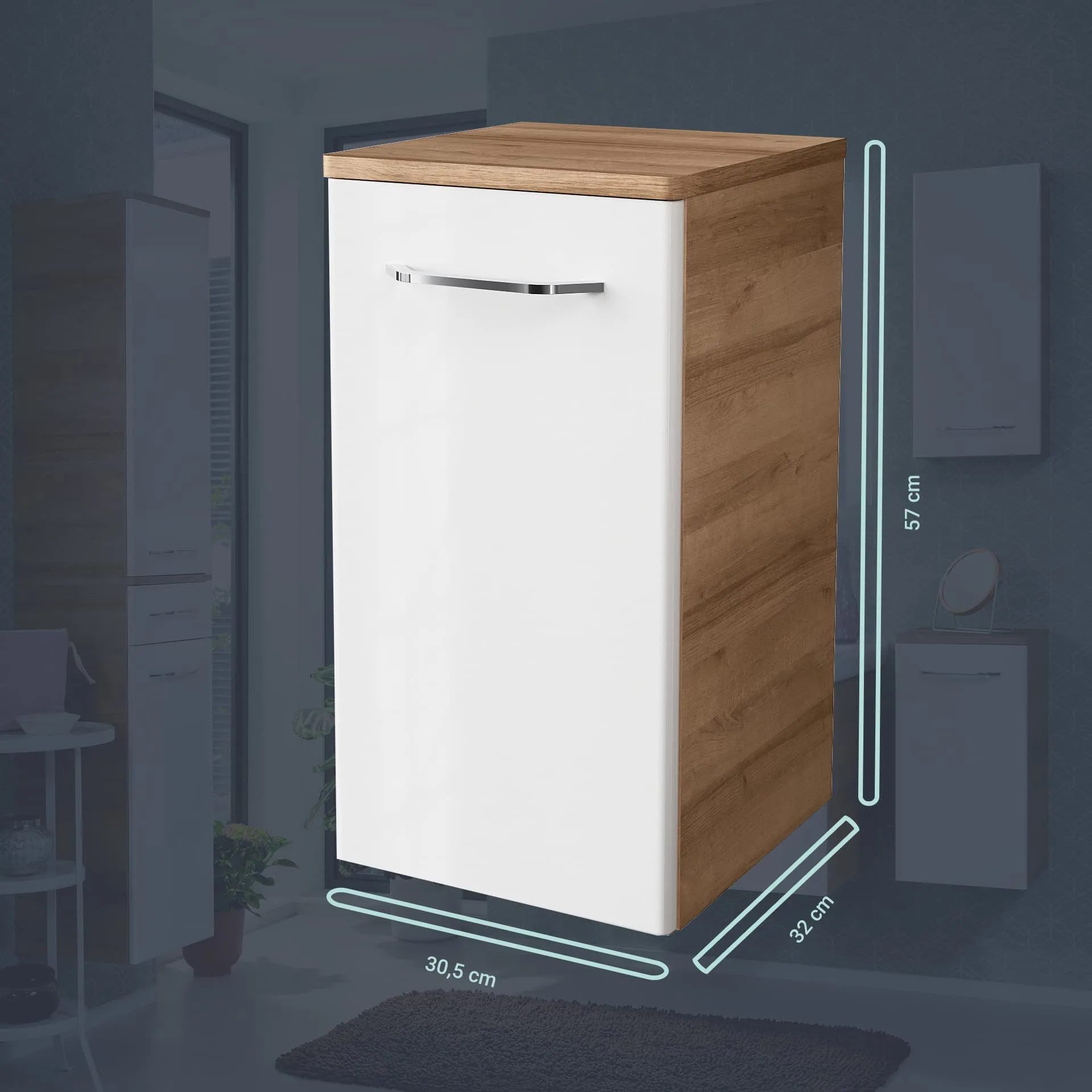 FACKELMANN MILANO Unterschrank 30 cm breit, Weiß/Braun hell