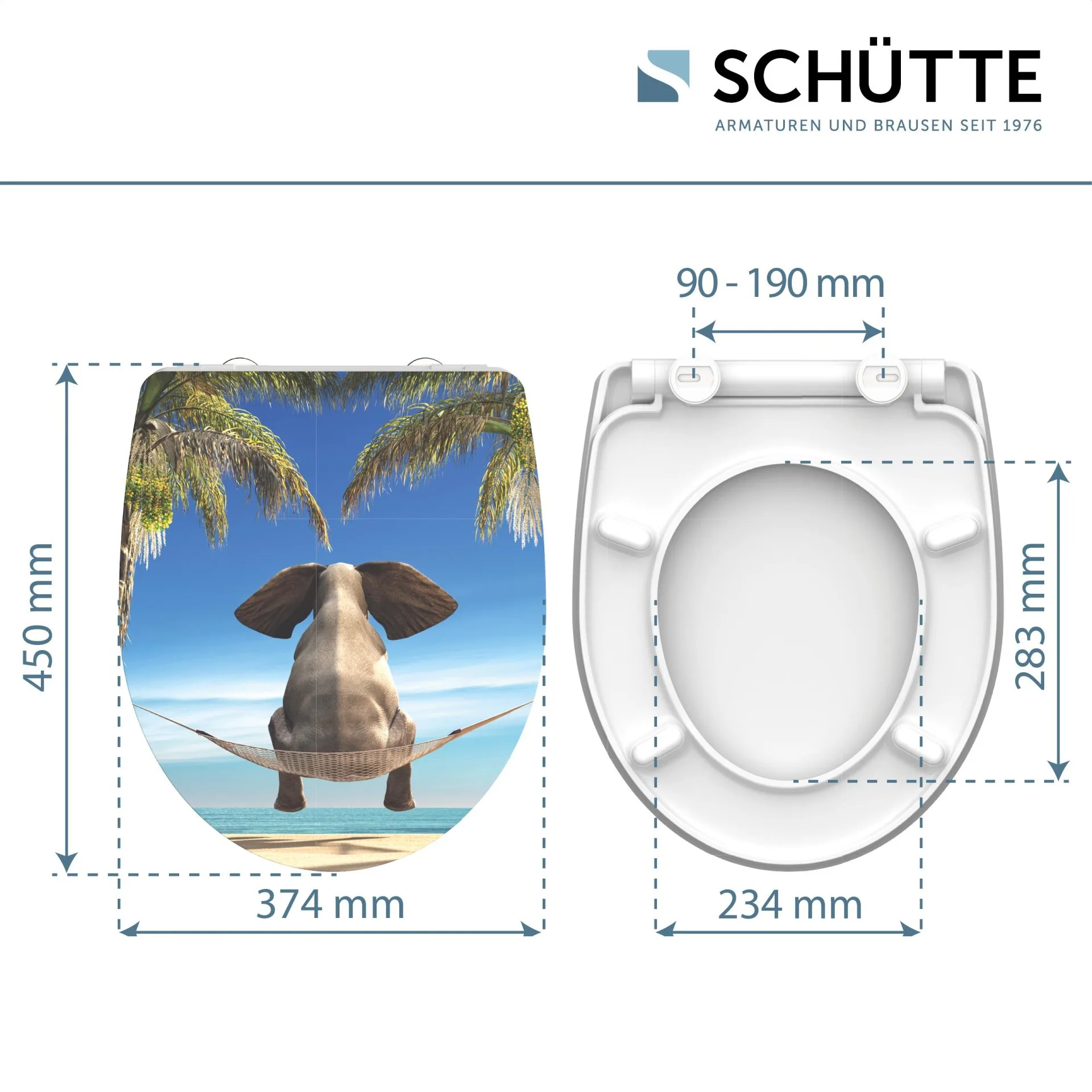 SCHÜTTE HAPPY ELEPHANT WC-Sitz, Kunststoff, mit Absenkautomatik und Schnellverschluss