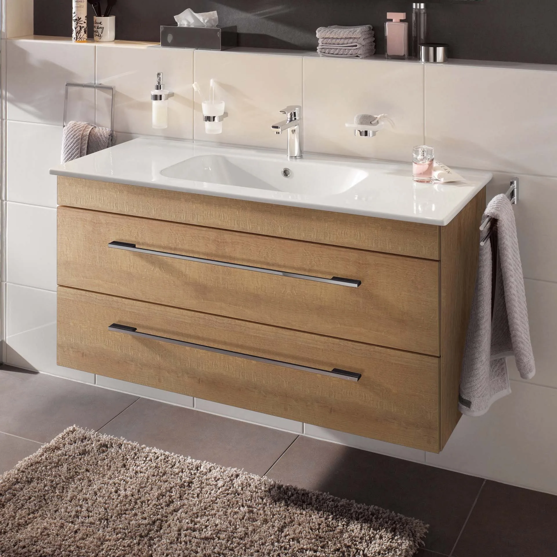 Lanzet K5 Waschbeckenunterschrank 118 cm, Braun hell