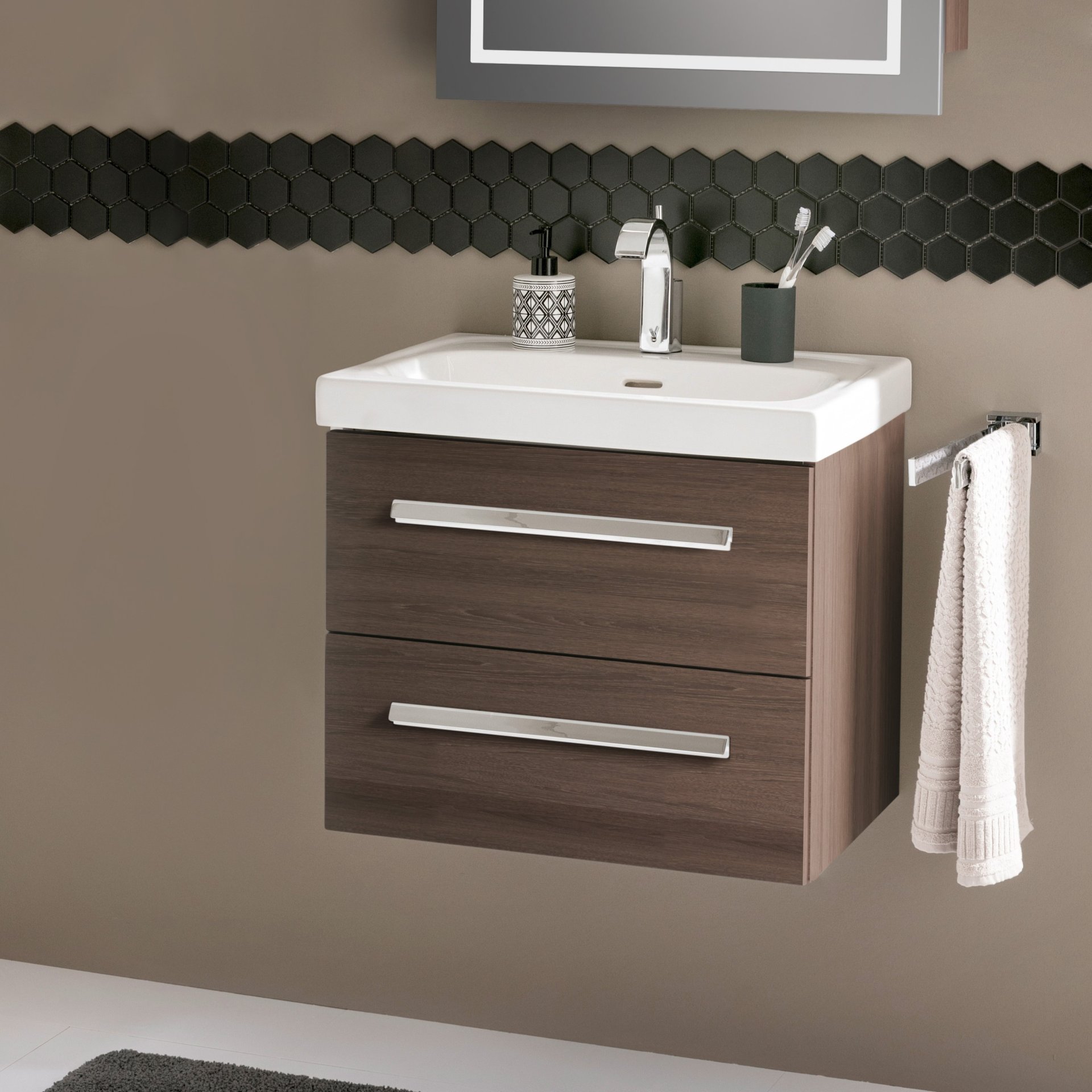 LANZET K1 Waschbeckenunterschrank 59 cm, Braun dunkel