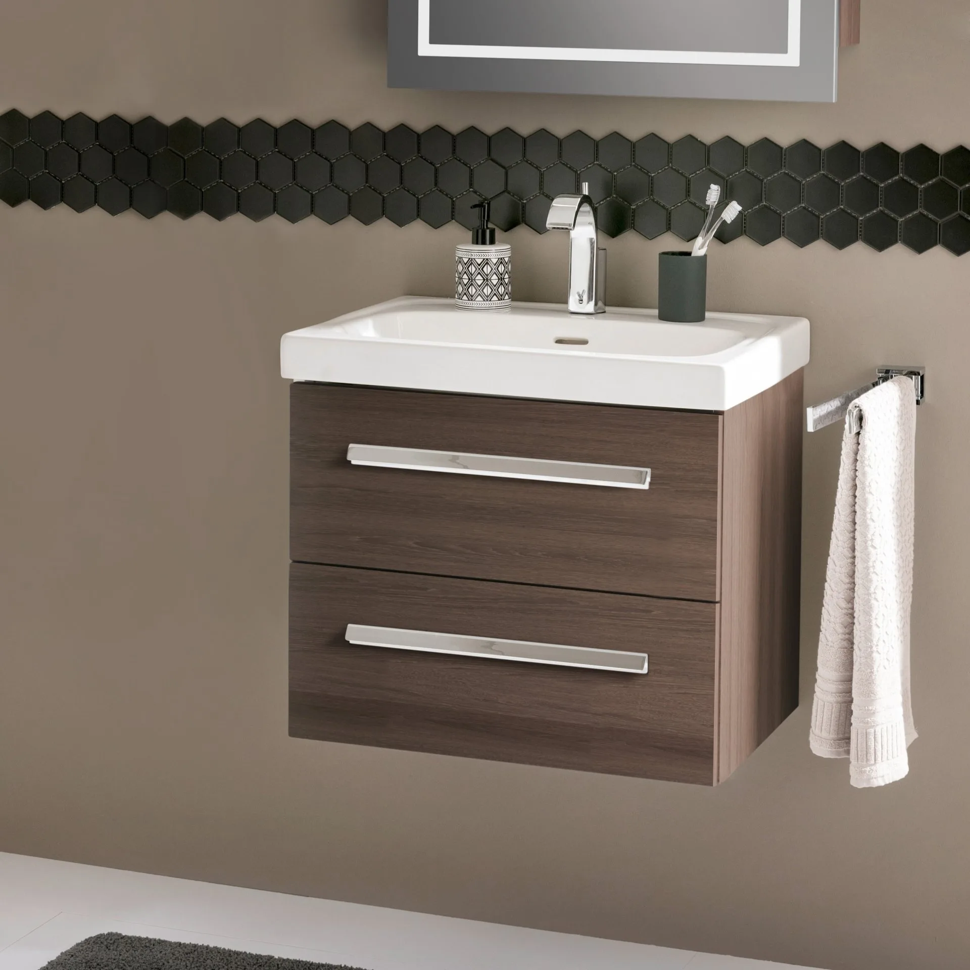 LANZET K1 Waschbeckenunterschrank 59 cm, Braun dunkel
