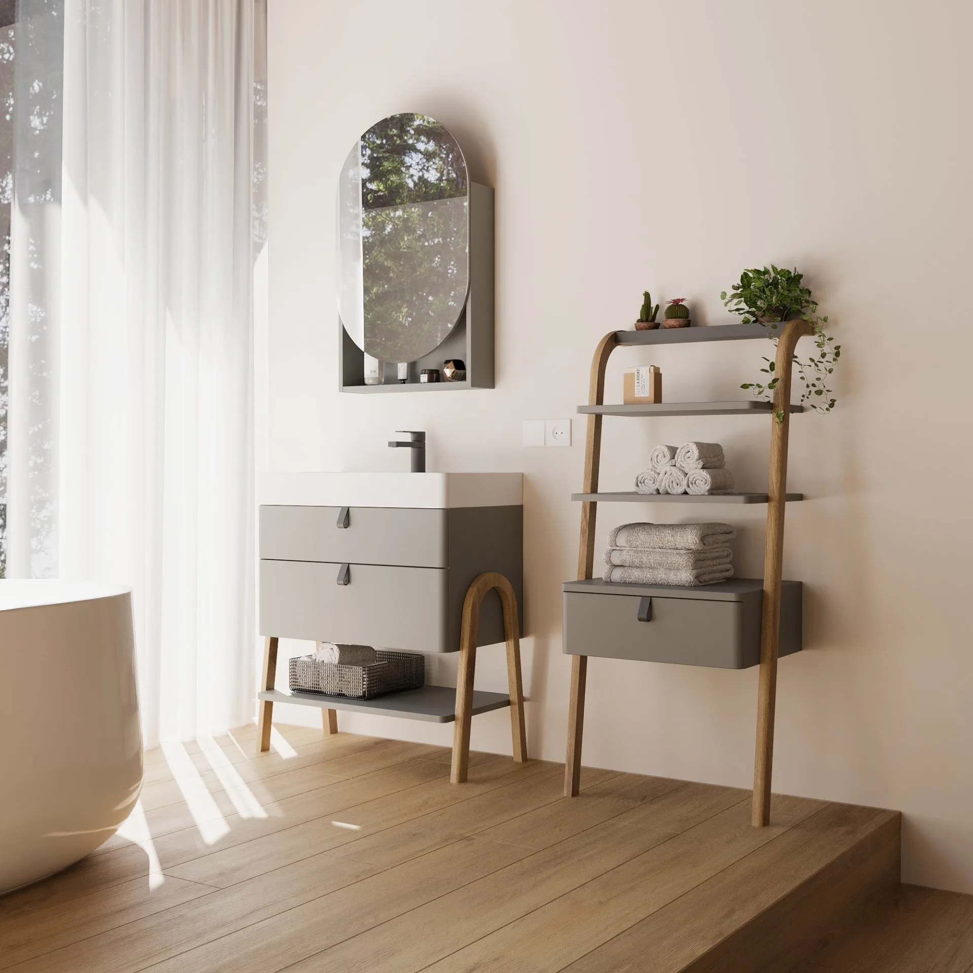 BADEDU PINA Spiegelschrank 50 cm breit, Grün, mit Ablage