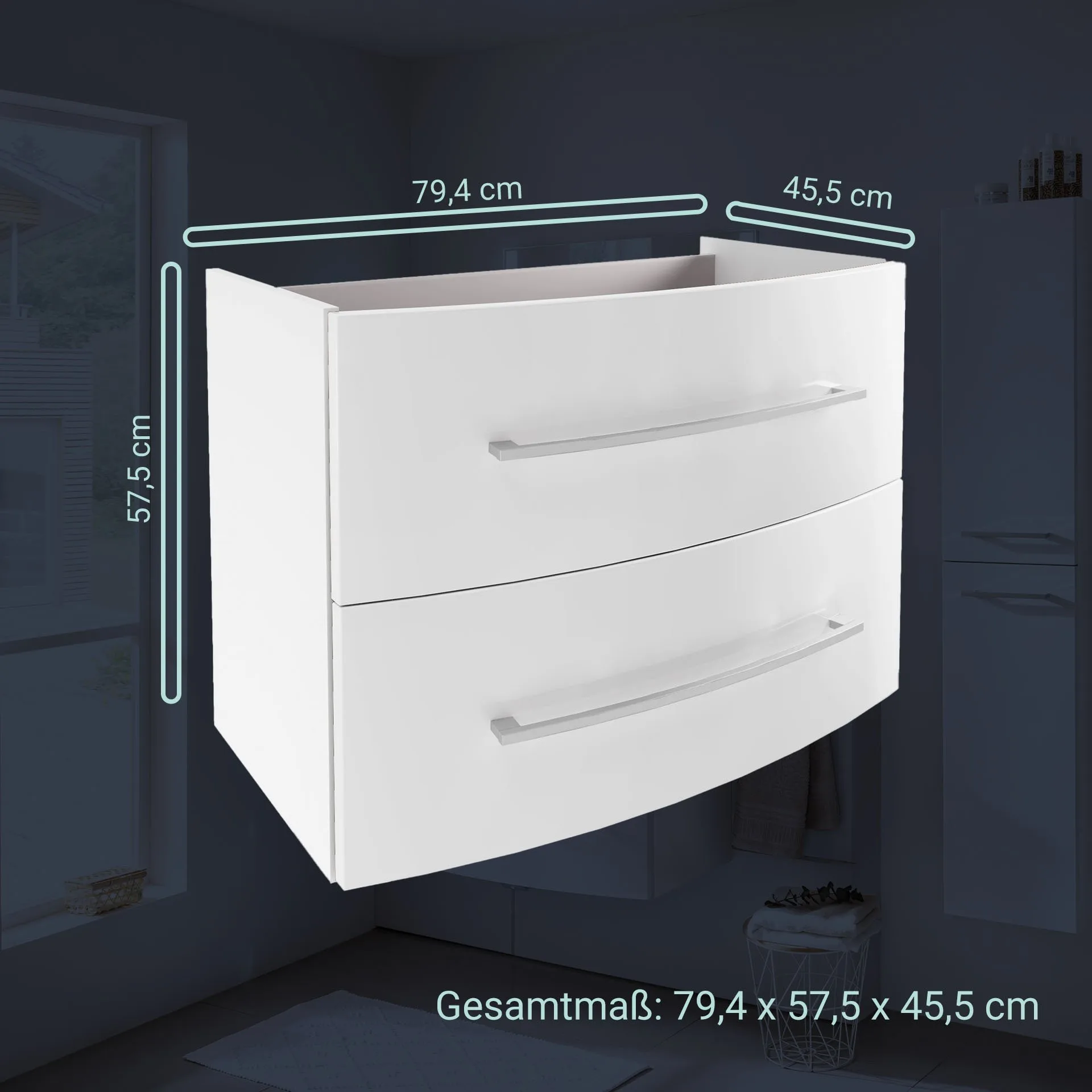 Fackelmann VERONA Waschbeckenunterschrank 79,4 cm breit, Weiß Hochglanz