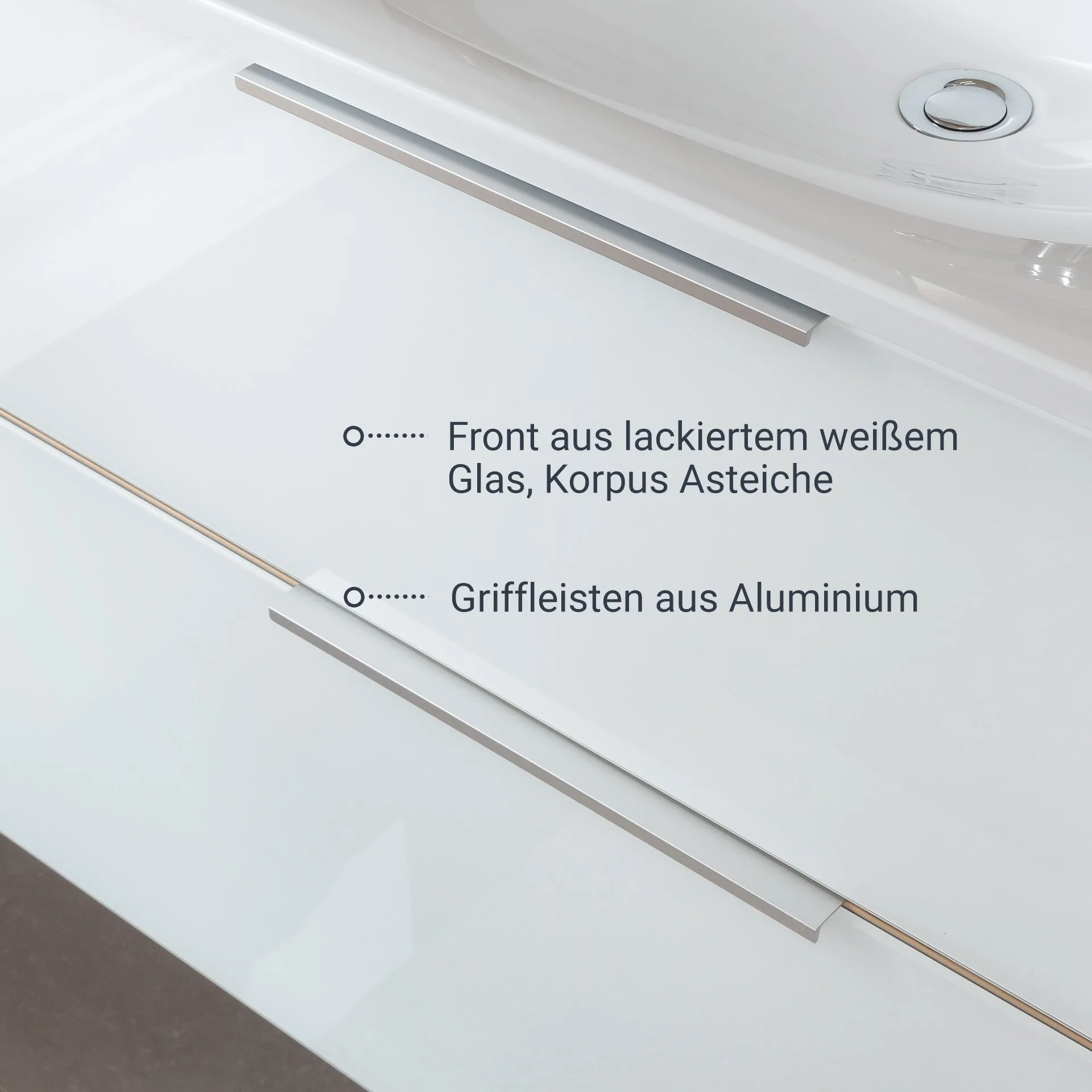 FACKELMANN B.BRILLANT Waschbecken mit Unterschrank 100 cm breit, Weiß Glas/Braun hell, Waschbecken Glas Weiß
