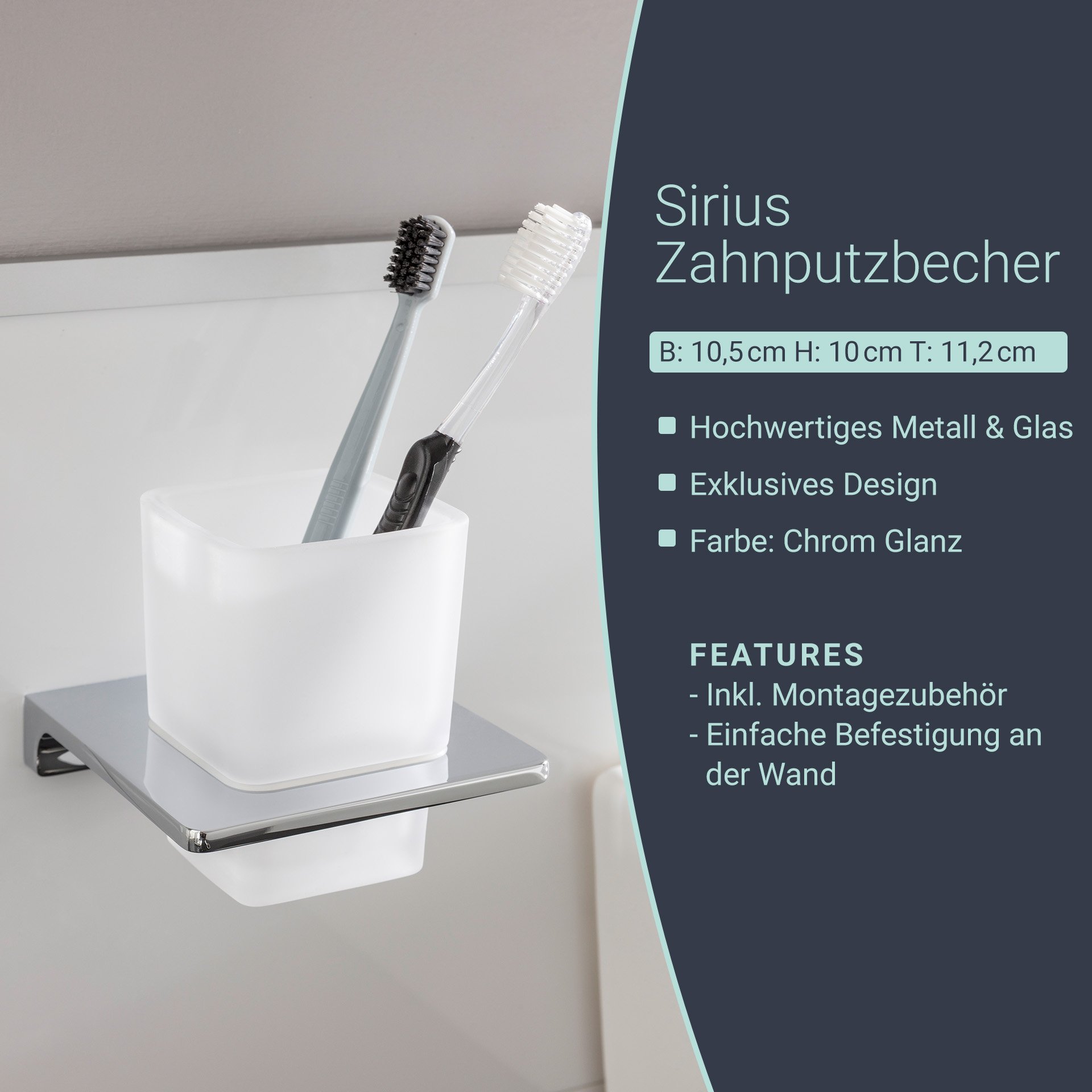BadeDu SIRIUS Glas mit Halter Chrom