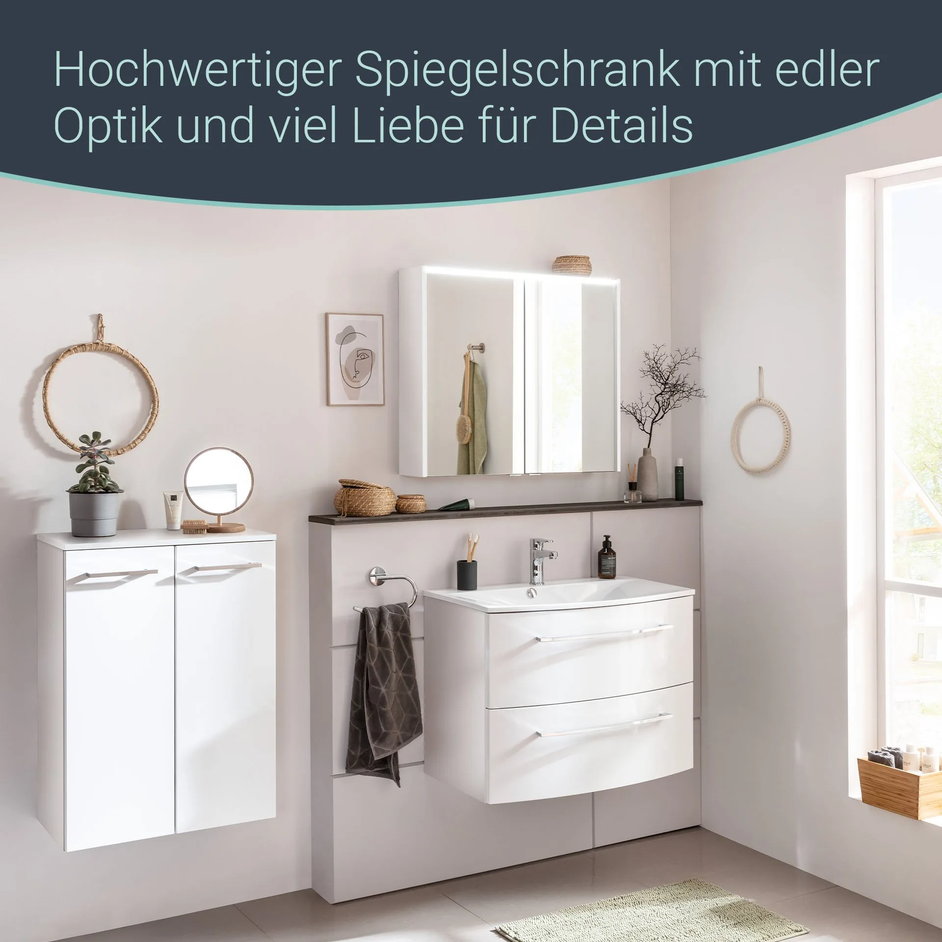 FACKELMANN VERONA LED Spiegelschrank 80 cm breit, Weiß Hochglanz