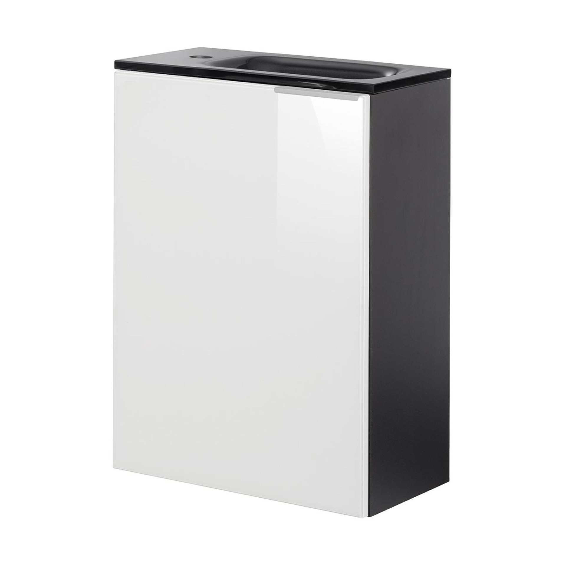 FACKELMANN SBC KARA Gäste WC Waschtisch Set 45 cm breit, Weiß/Anthrazit, Waschbecken Glas Anthrazit, Türanschlag links