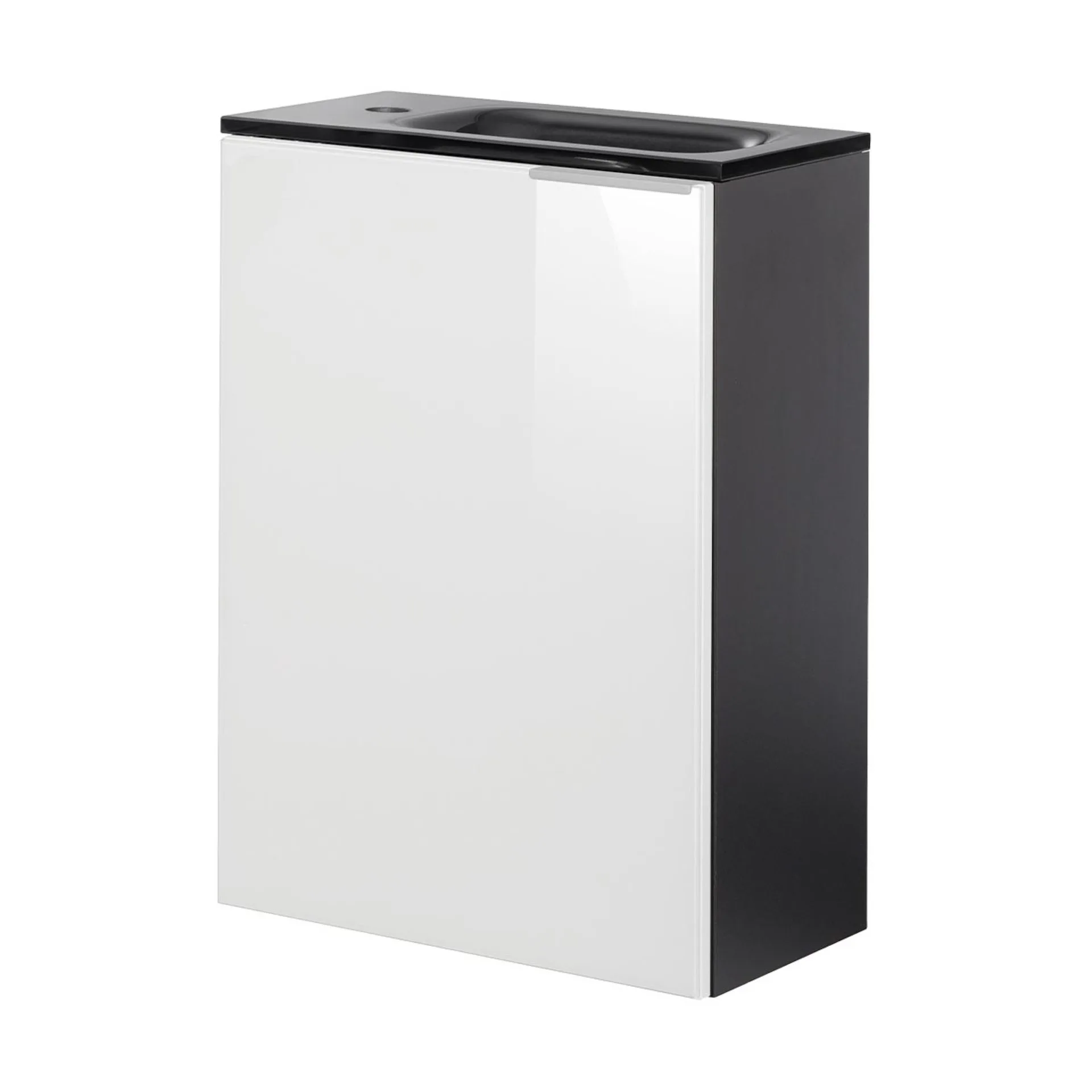 FACKELMANN SBC KARA Gäste WC Waschtisch Set 45 cm breit, Weiß/Anthrazit, Waschbecken Glas Anthrazit, Türanschlag links