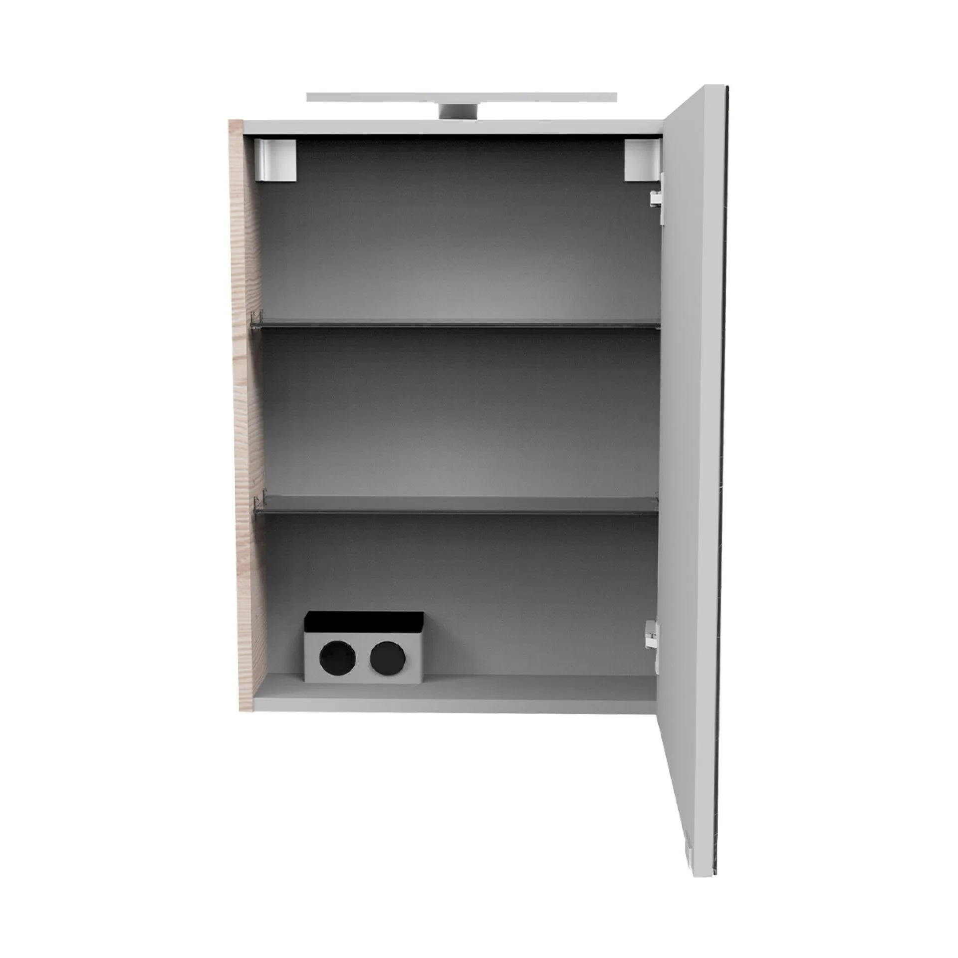 FACKELMANN SBC B.CLEVER Gäste WC Spiegelschrank 50 cm breit, Braun hell, Türanschlag rechts + Aufsatzleuchte