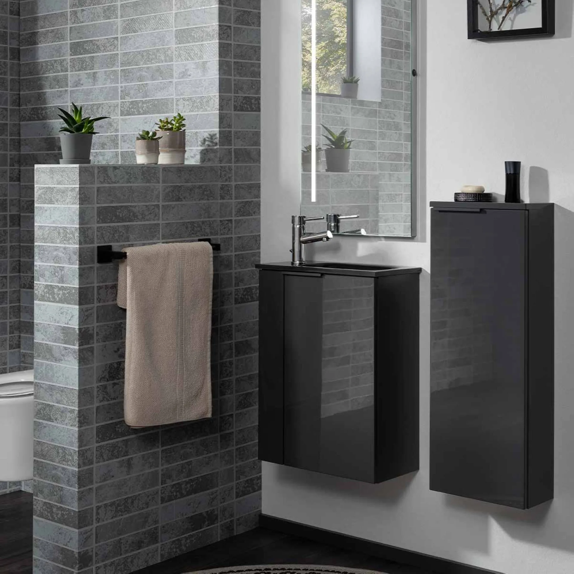 FACKELMANN LUNA Midischrank 30 cm breit, Anthrazit, slim