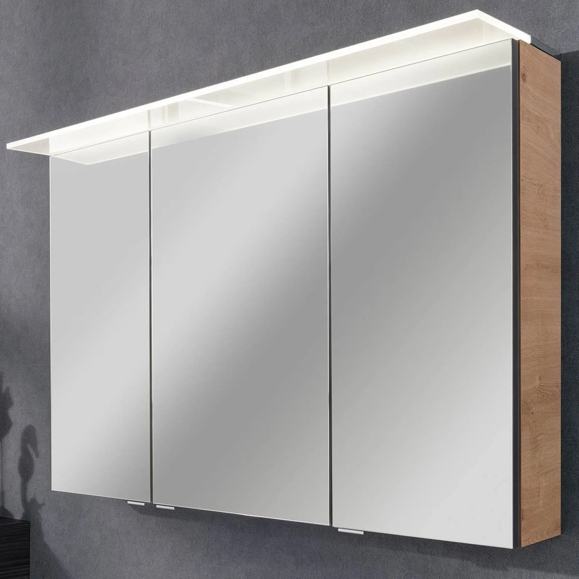 FACKELMANN B.PERFEKT Waschtisch Set mit Spiegelschrank 103 cm breit, Braun hell, Waschbecken Keramik