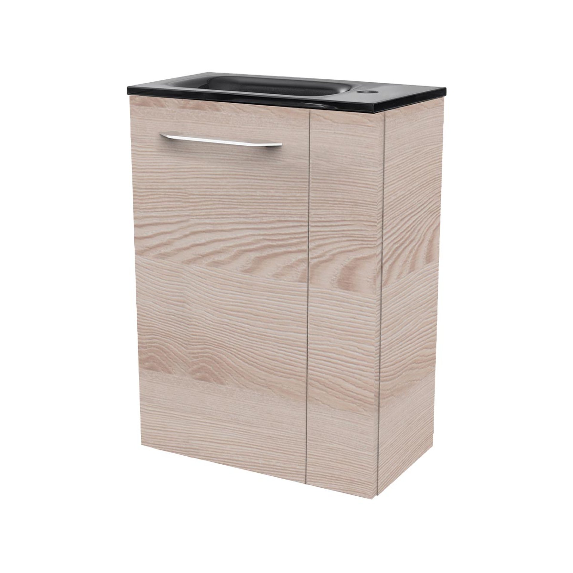 FACKELMANN SBC B.CLEVER Gäste WC Waschtisch Set 45 cm breit, Braun hell, Waschbecken Glas Anthrazit, Türanschlag links