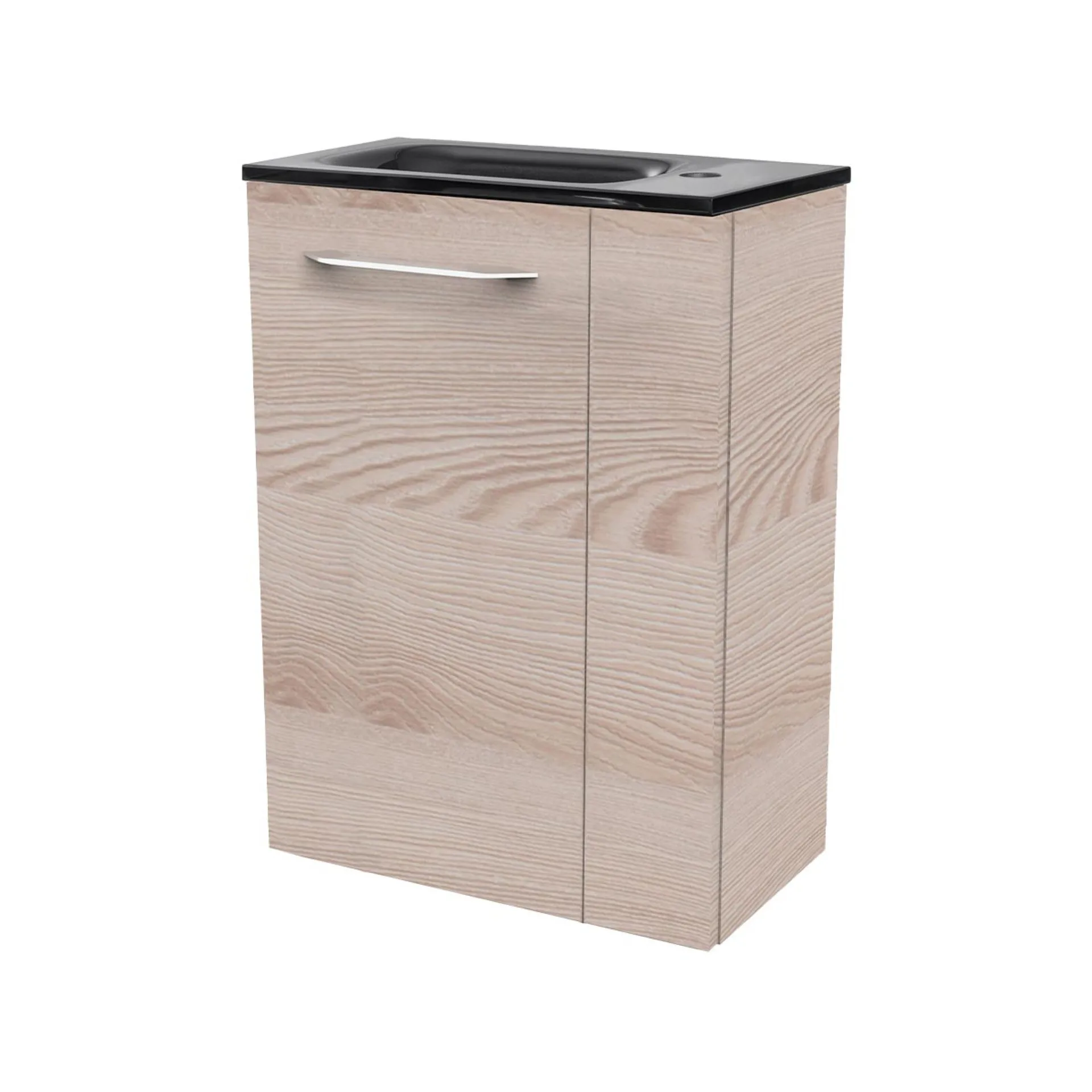 FACKELMANN SBC B.CLEVER Gäste WC Waschtisch Set 45 cm breit, Braun hell, Waschbecken Glas Anthrazit, Türanschlag links