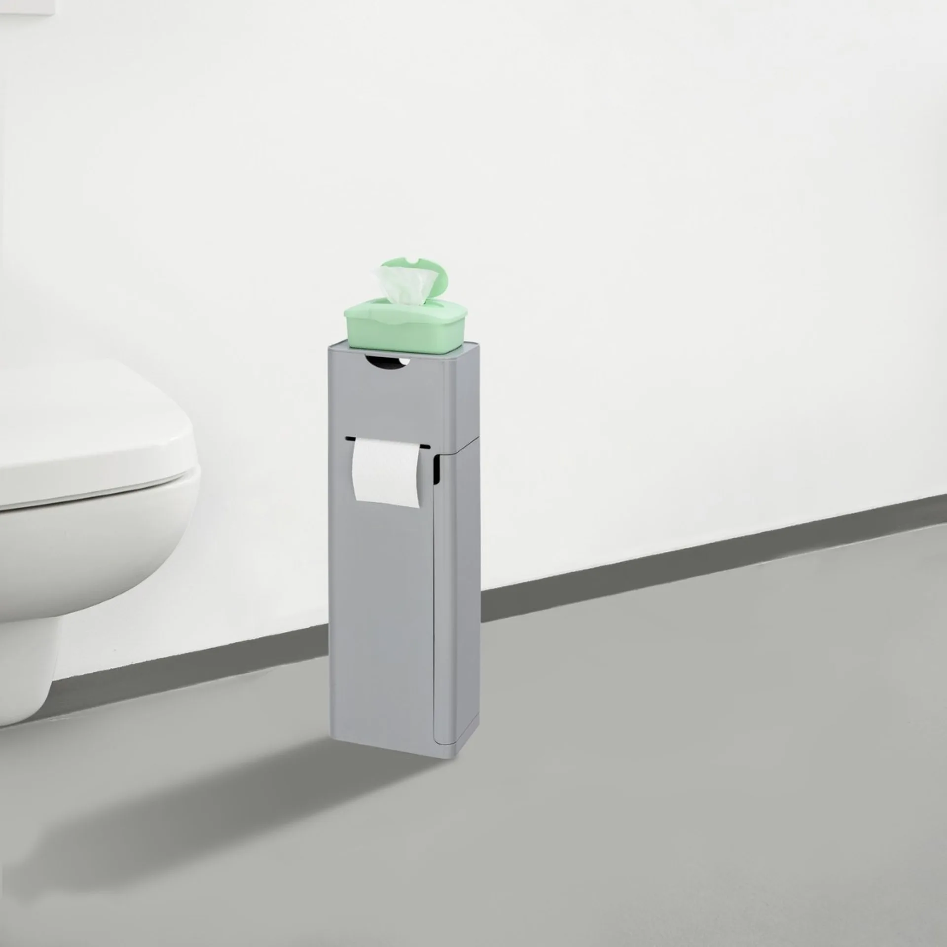 WENKO IMON WC-Garnitur, Grau, mit Toilettenpapierhalter und Ablage