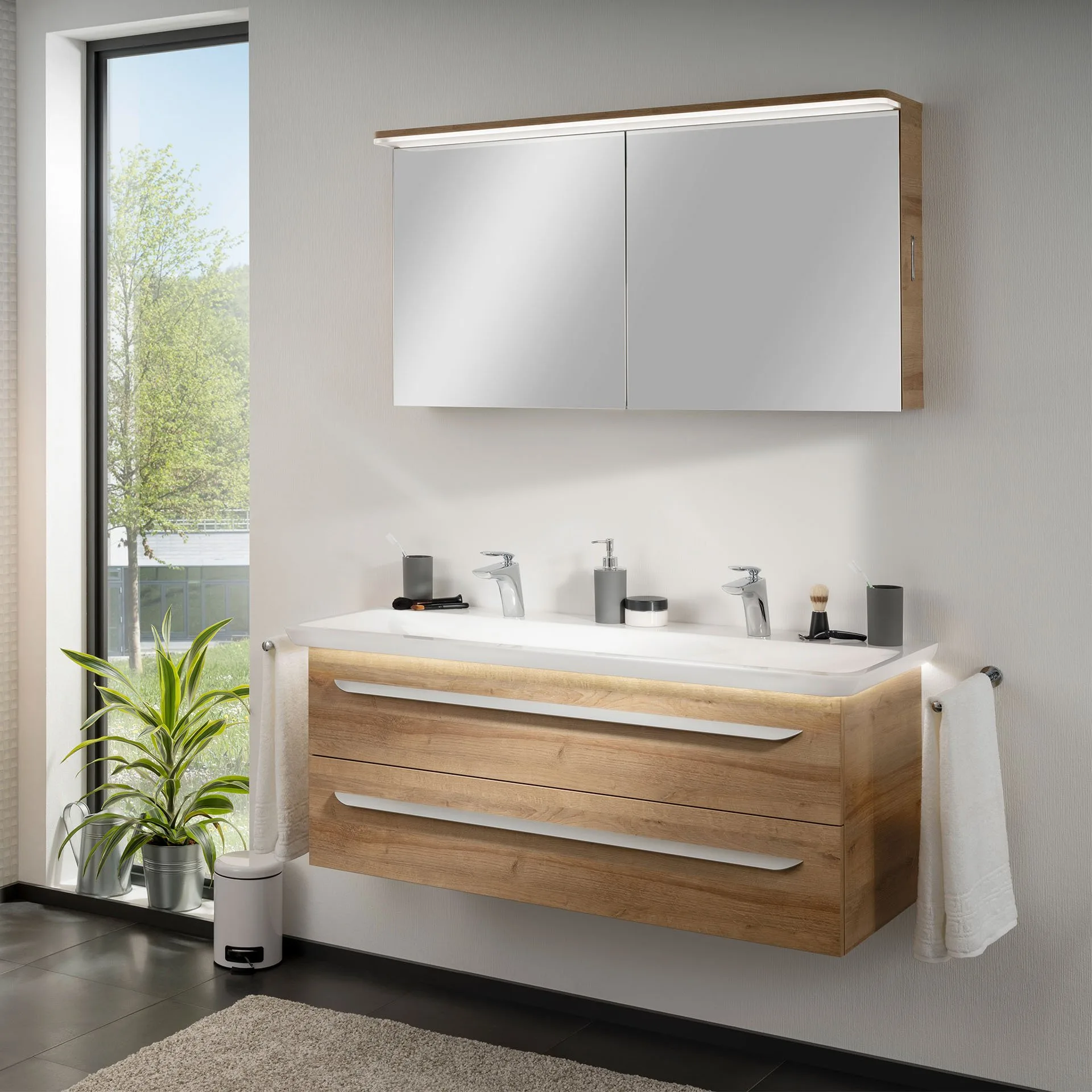 LANZET M9 Waschbeckenunterschrank 120 cm breit, Braun hell
