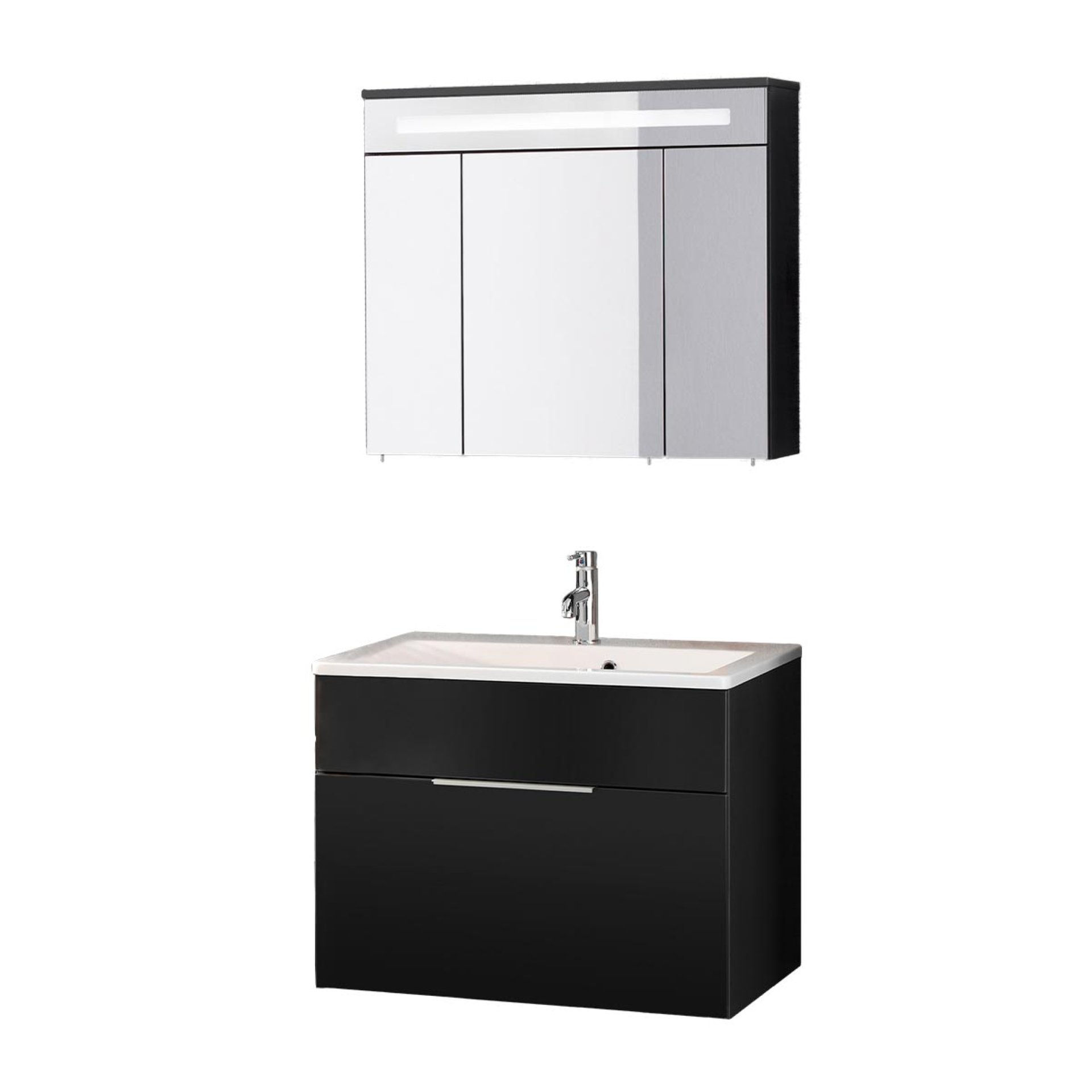 FACKELMANN KARA Waschtisch Set mit Spiegelschrank 80 cm breit, Anthrazit, Waschbecken Gussmarmor Weiß, 1 Schublade