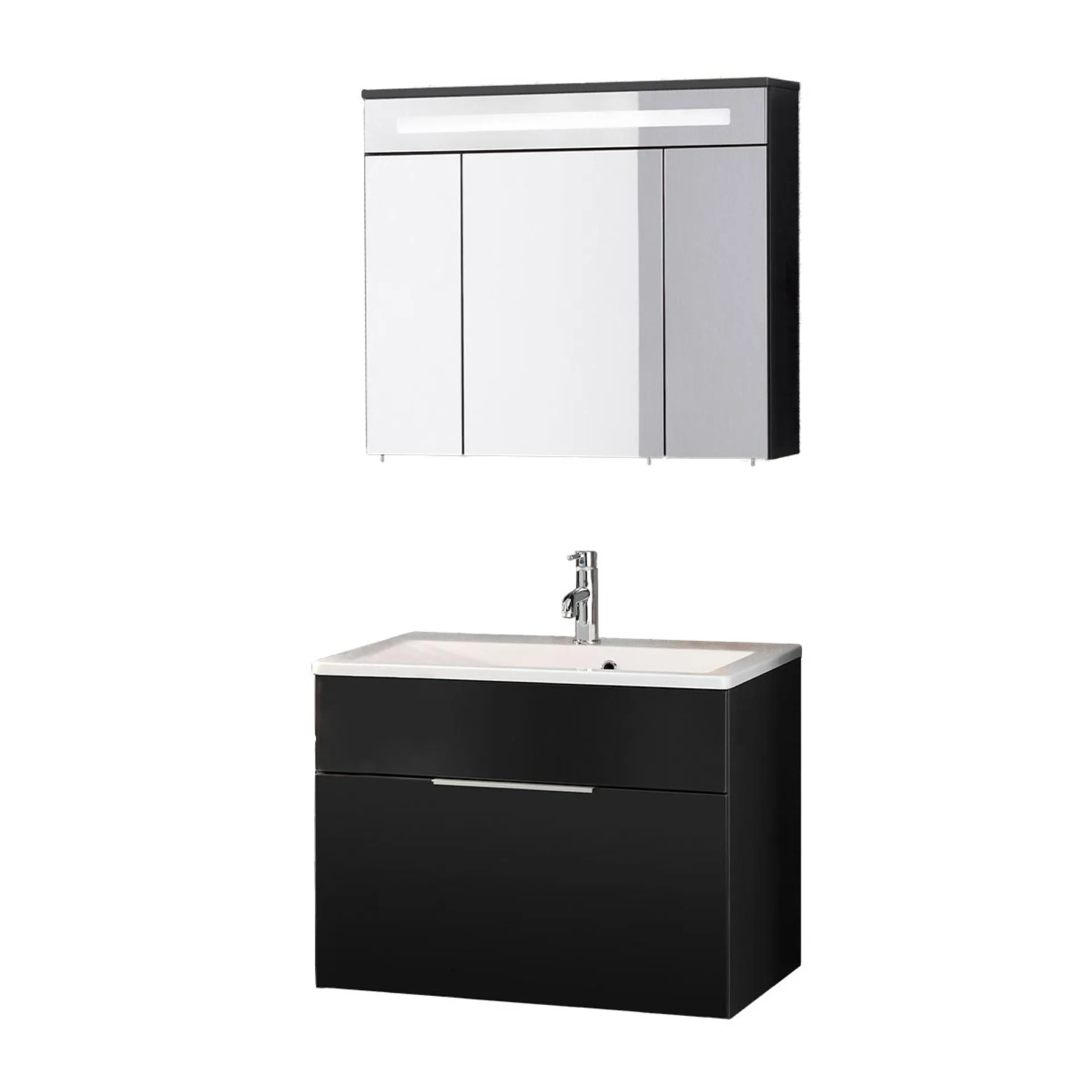 FACKELMANN KARA Waschtisch Set mit Spiegelschrank 80 cm breit, Anthrazit, Waschbecken Gussmarmor Weiß, 1 Schublade