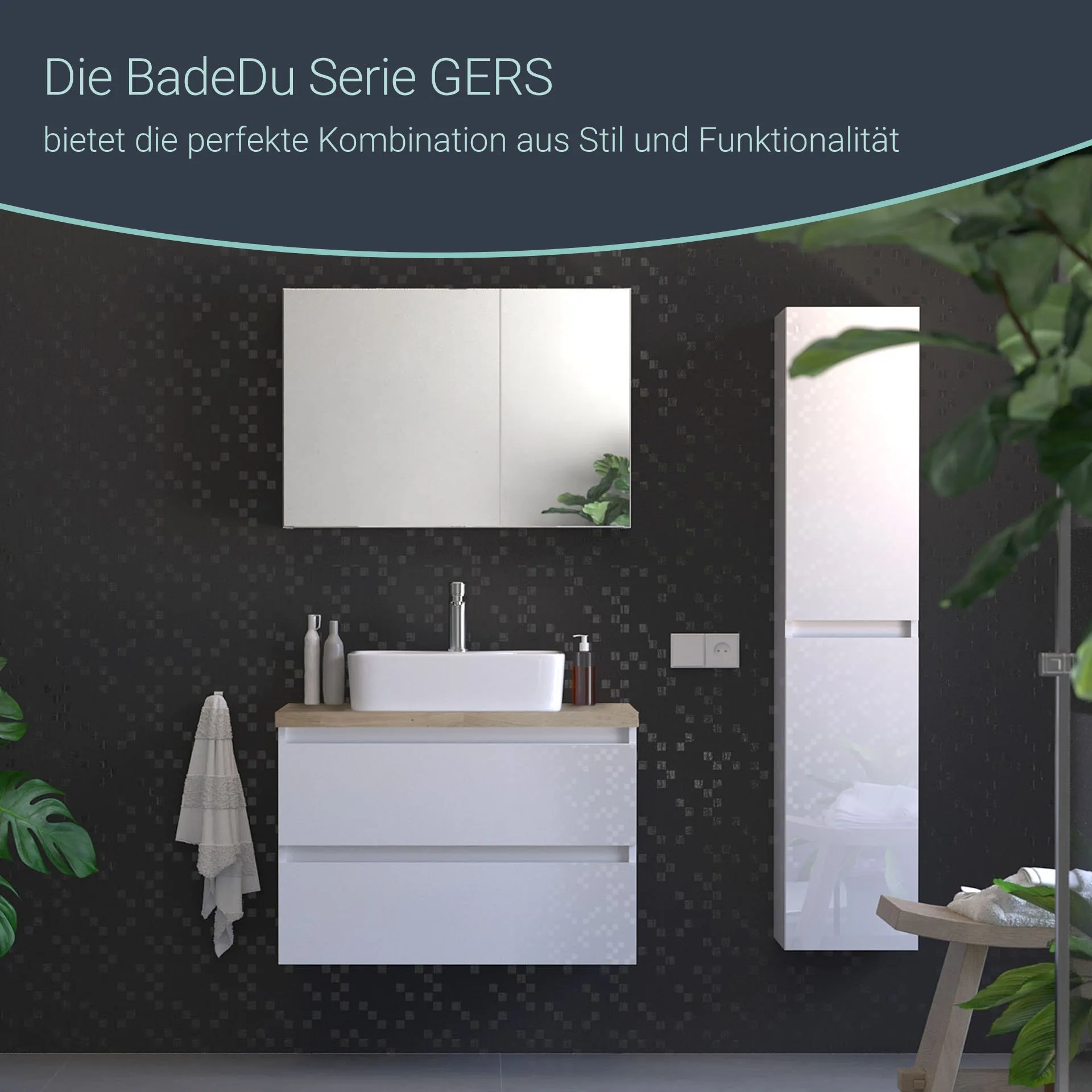 BADEDU GERS Spiegelschrank 80 cm breit, Weiß