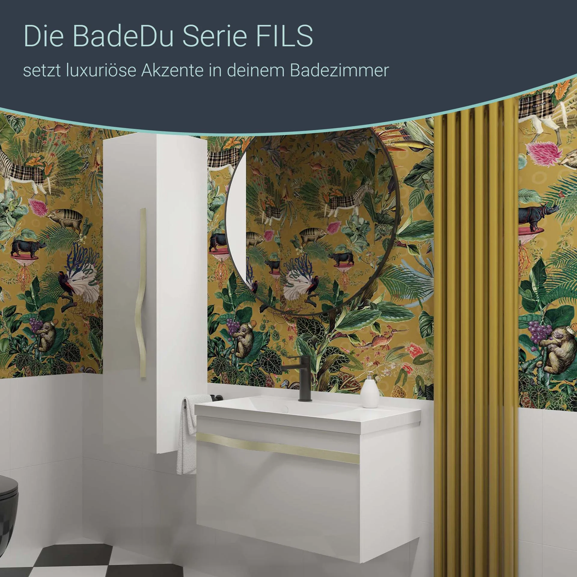 BADEDU FILS Hochschrank 33 cm breit, Weiß, Griff Silber