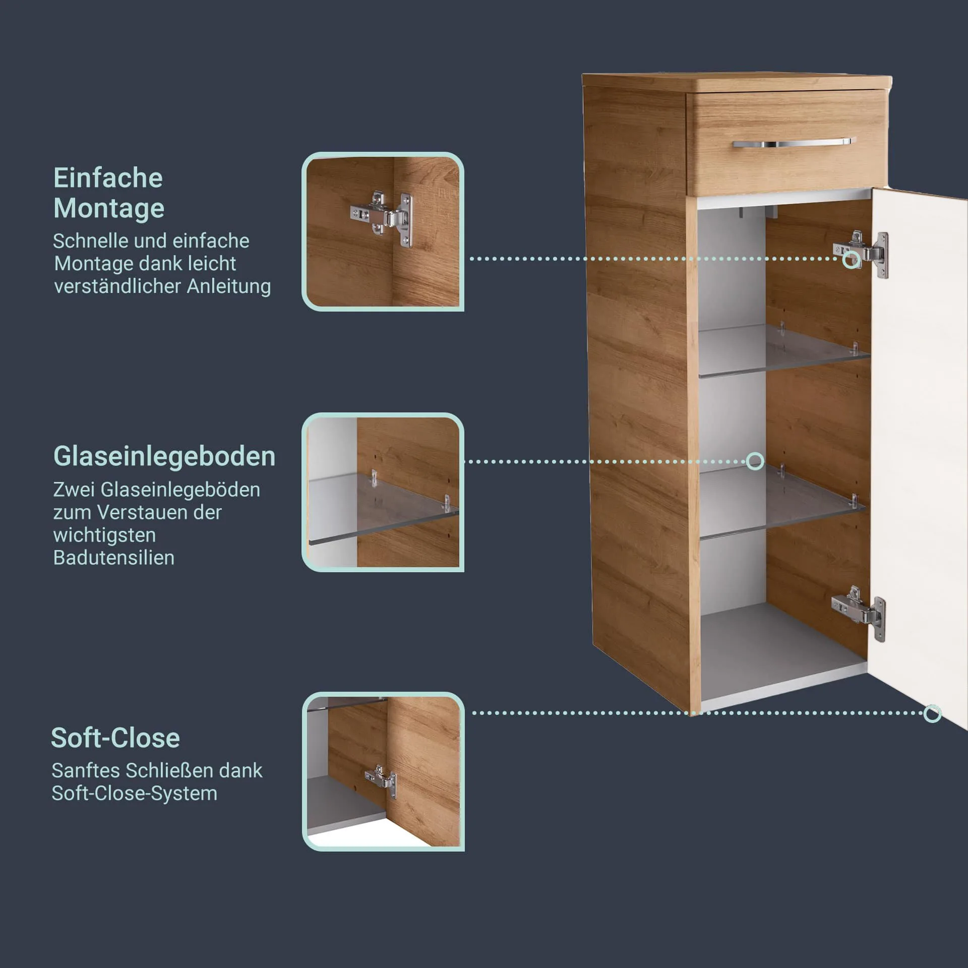 FACKELMANN MILANO Midischrank 30 cm breit, Braun hell