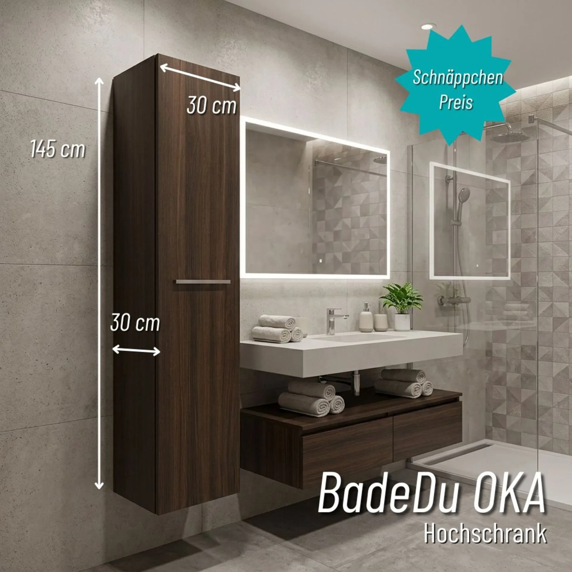 BADEDU OKA Hochschrank 30 cm breit, Braun