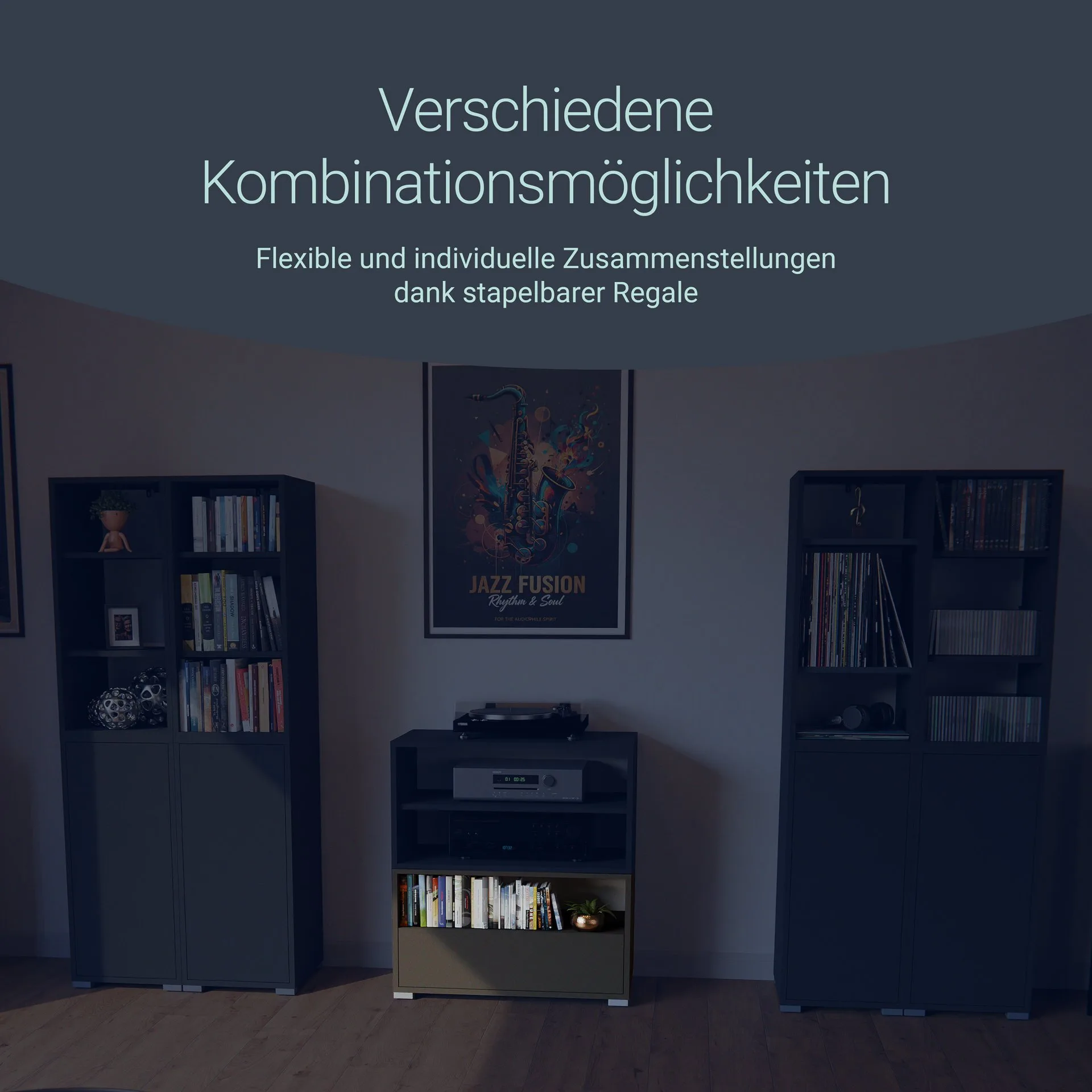BADEDU VEER Regal 70 cm breit, Anthrazit, 2 Fächer mit Tür