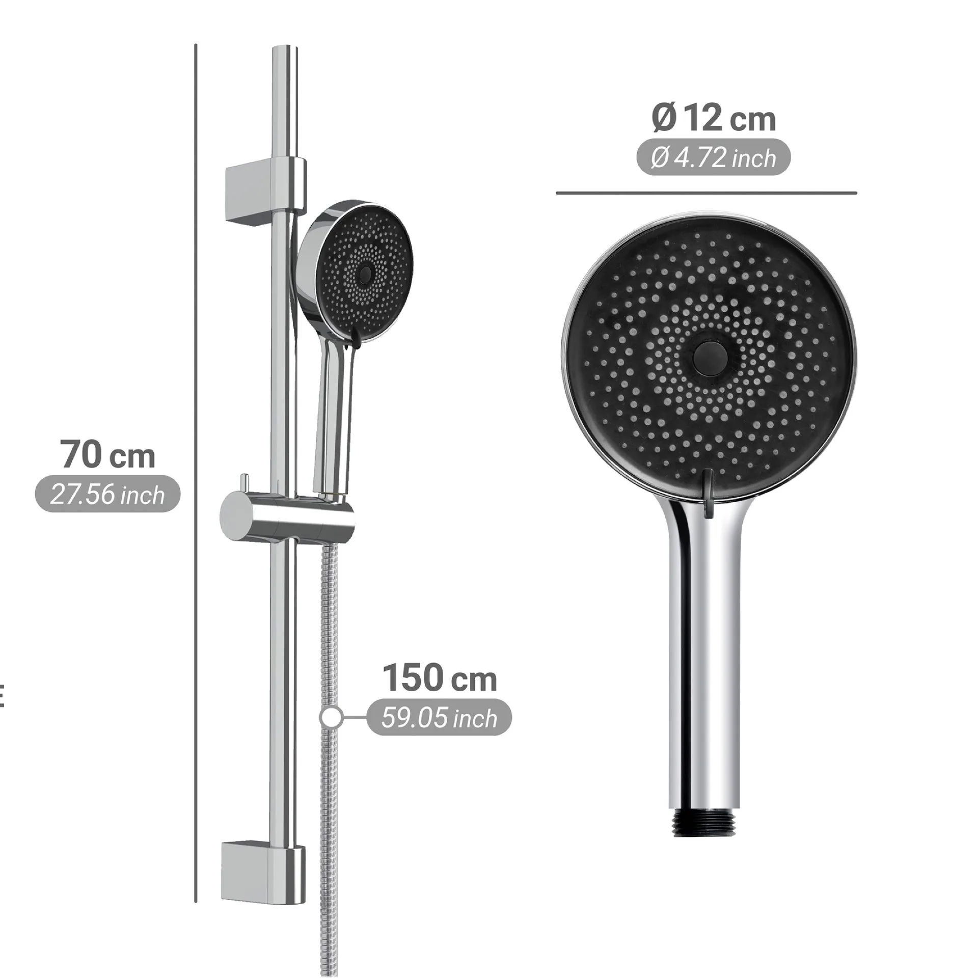 WENKO SOFTWATER Stangenbrause Set 70 cm, Chrom, Edelstahl, 3 verschiedene Wasserstrahlarten