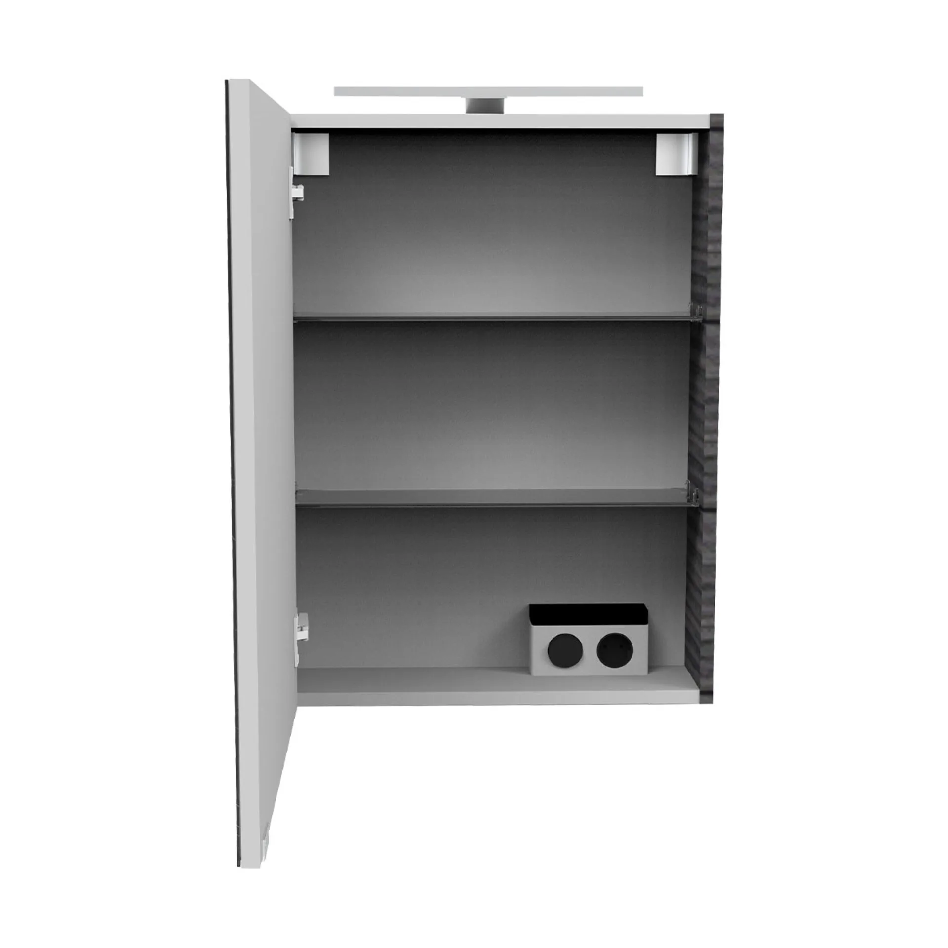 FACKELMANN SBC B.PERFEKT Gäste WC Spiegelschrank 50 cm breit, Anthrazit Holzoptik, Türanschlag links + Aufsatzleuchte