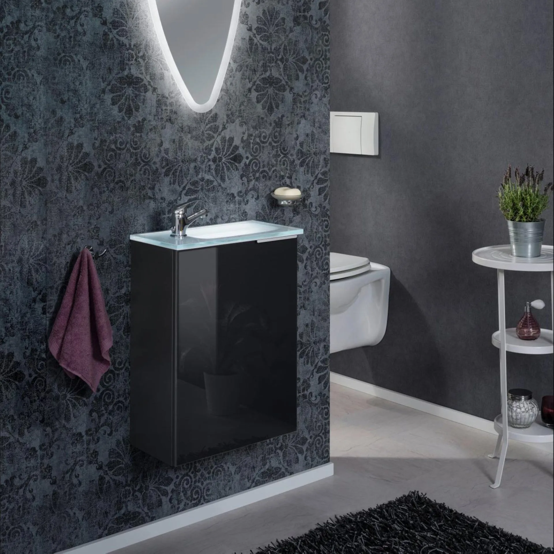 FACKELMANN SBC KARA Waschbeckenunterschrank Gäste WC 45 cm breit, Anthrazit, Türanschlag links