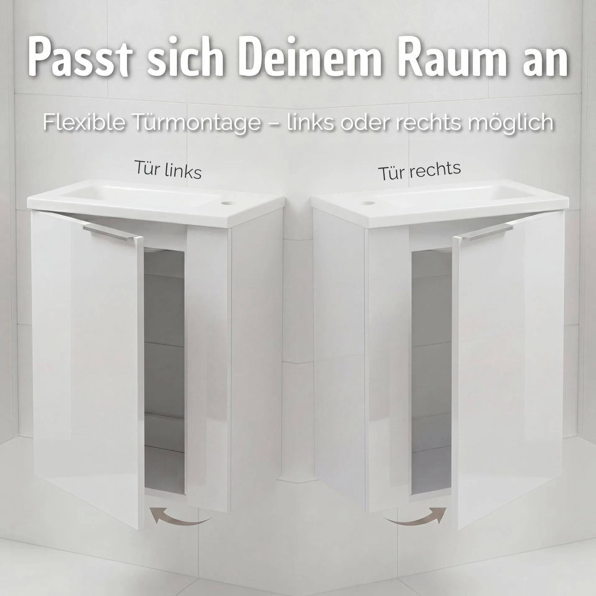 BADEDU UMEA Gäste WC Waschtisch Set 50 cm breit, Weiß, Waschbecken Gussmarmor Weiß