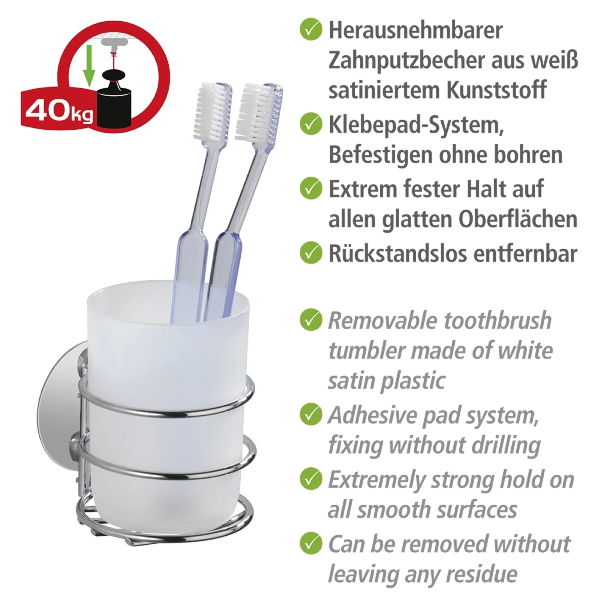 WENKO TURBO LOC Accessoire Set, Weiß/Chrom, Seifenspender, Zahnputzbecher,Befestigen ohne Bohren