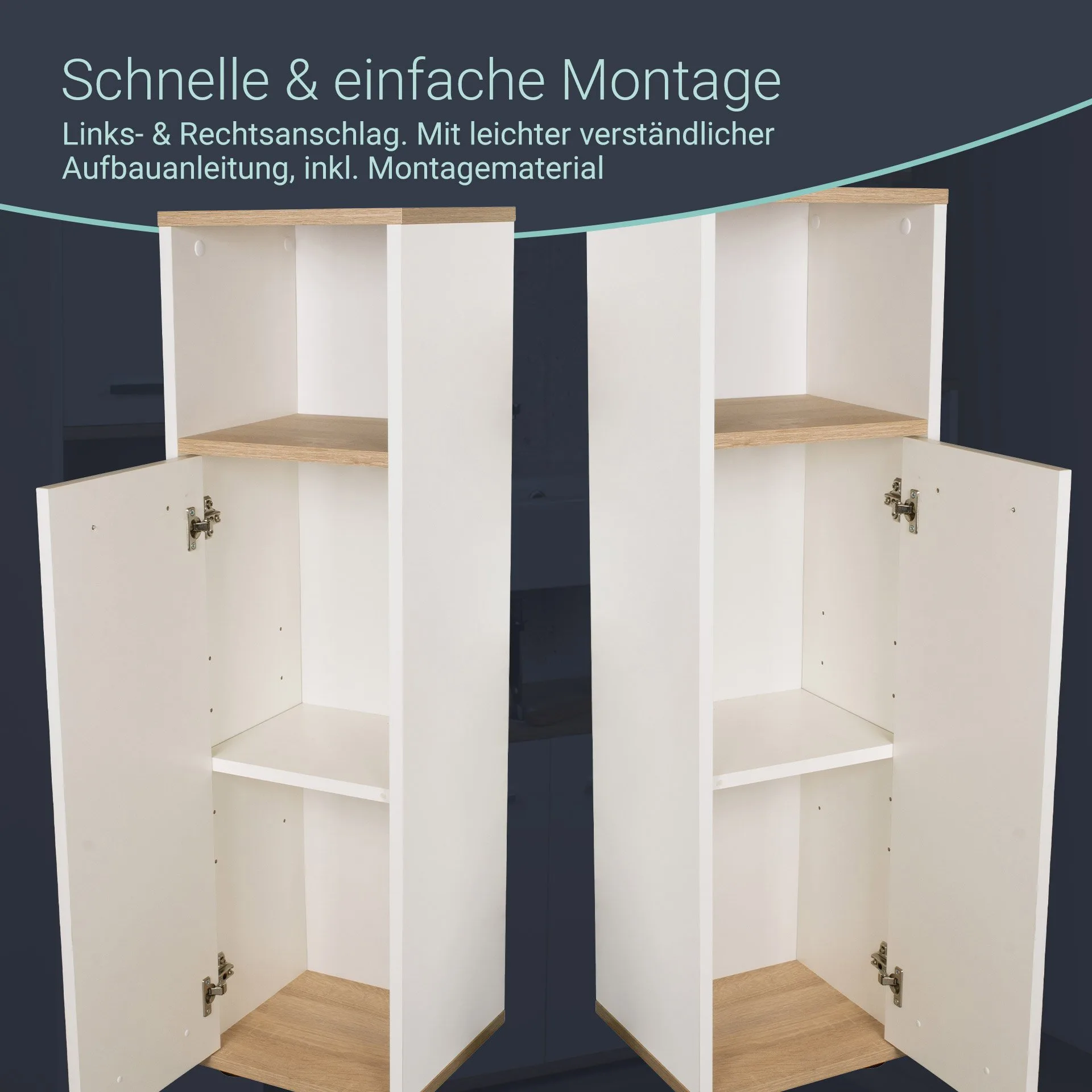 BADEDU ARC Midischrank 30 cm breit, Weiß/Braun hell
