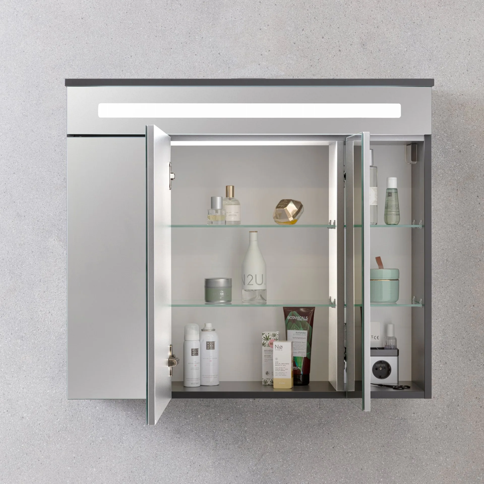 FACKELMANN KARA Waschtisch Set mit Spiegelschrank 80 cm breit, Weiß/Anthrazit, Waschbecken Gussmarmor Weiß, 1 Schublade