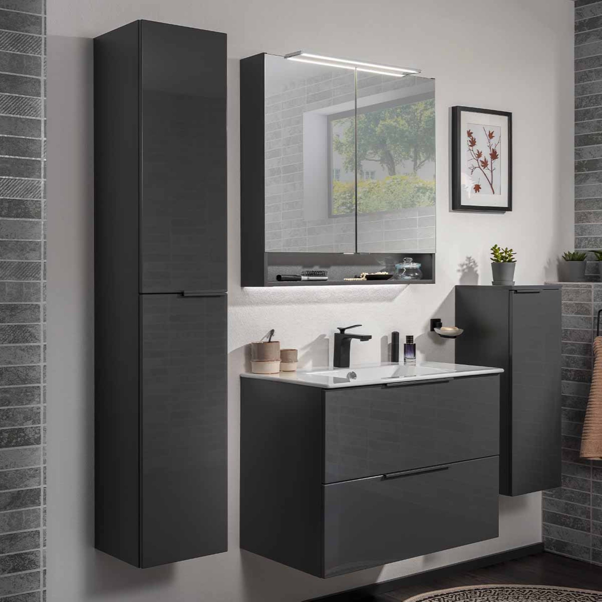 Fackelmann LUNA Hochschrank 30cm, Schwarz/Anthrazit