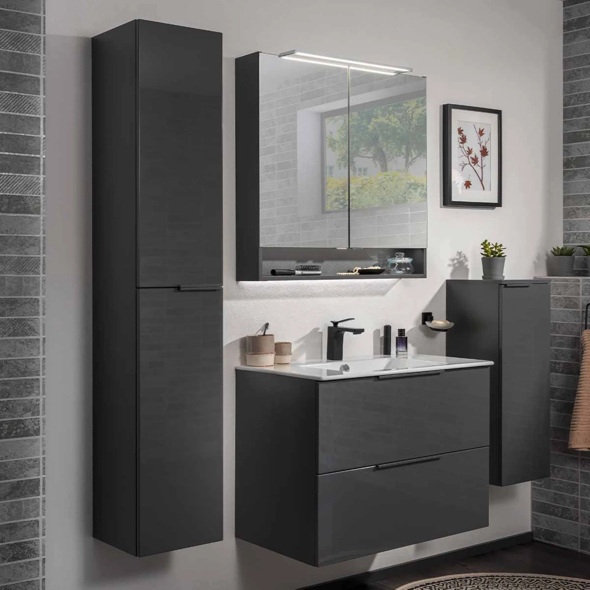 FACKELMANN LUNA Hochschrank 30 cm breit, Anthrazit