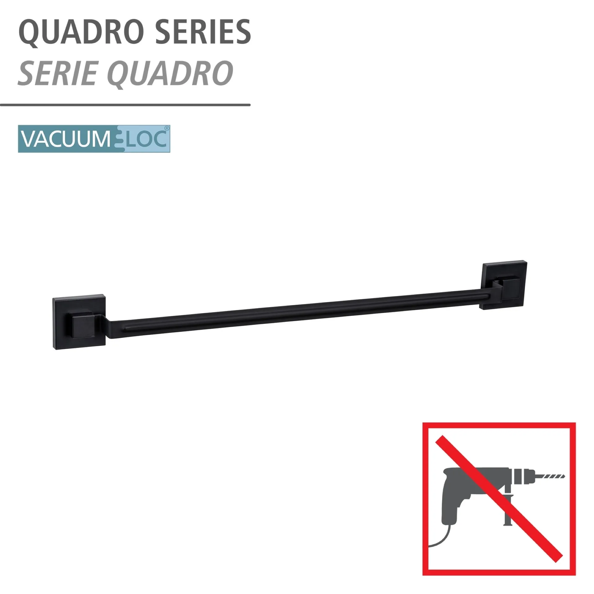 WENKO QUADRO Handtuchhalter, Schwarz, Befestigen ohne Bohren