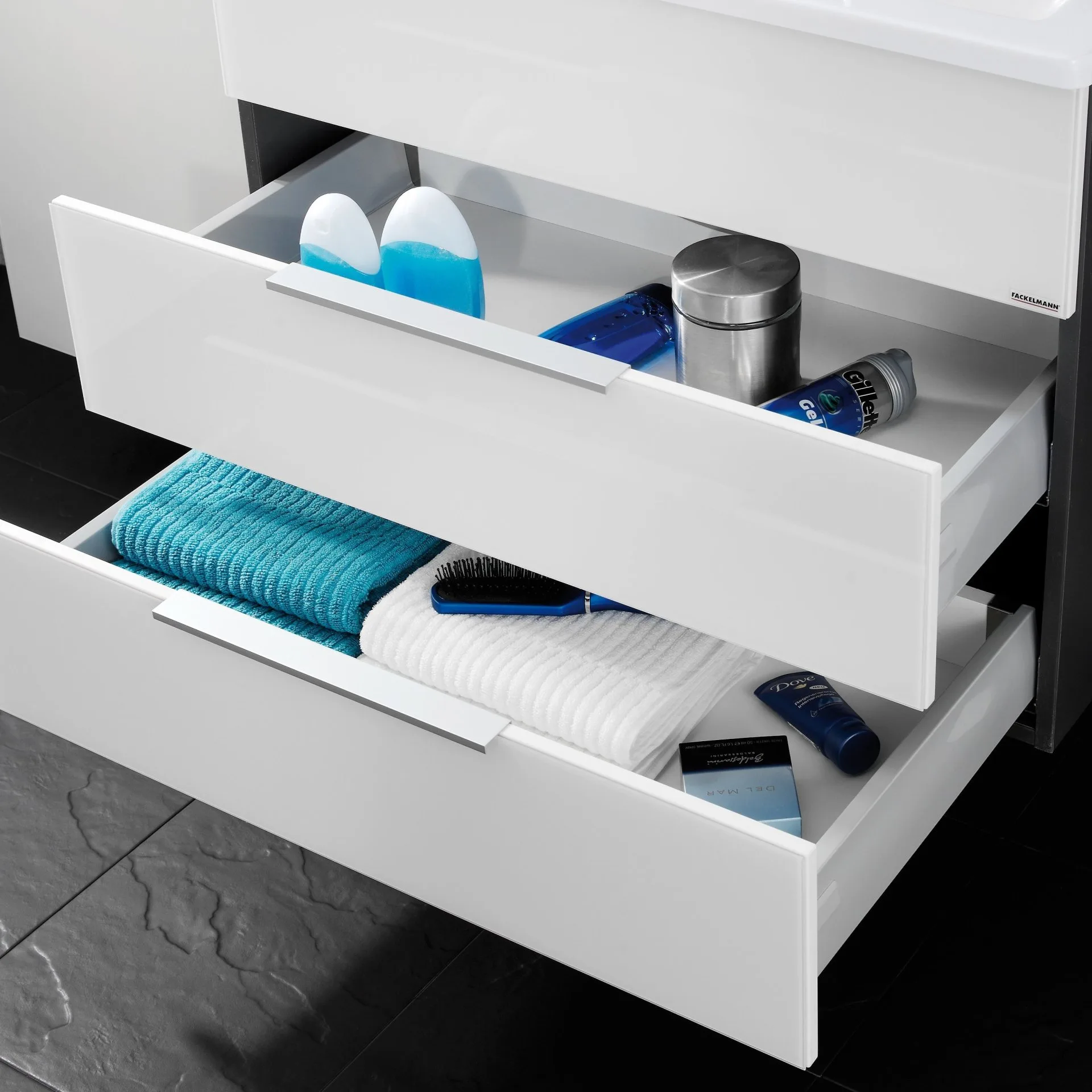 FACKELMANN KARA Waschtisch Set mit Spiegelschrank 80 cm breit, Weiß/Anthrazit, Waschbecken Keramik Weiß, 2 Schubladen