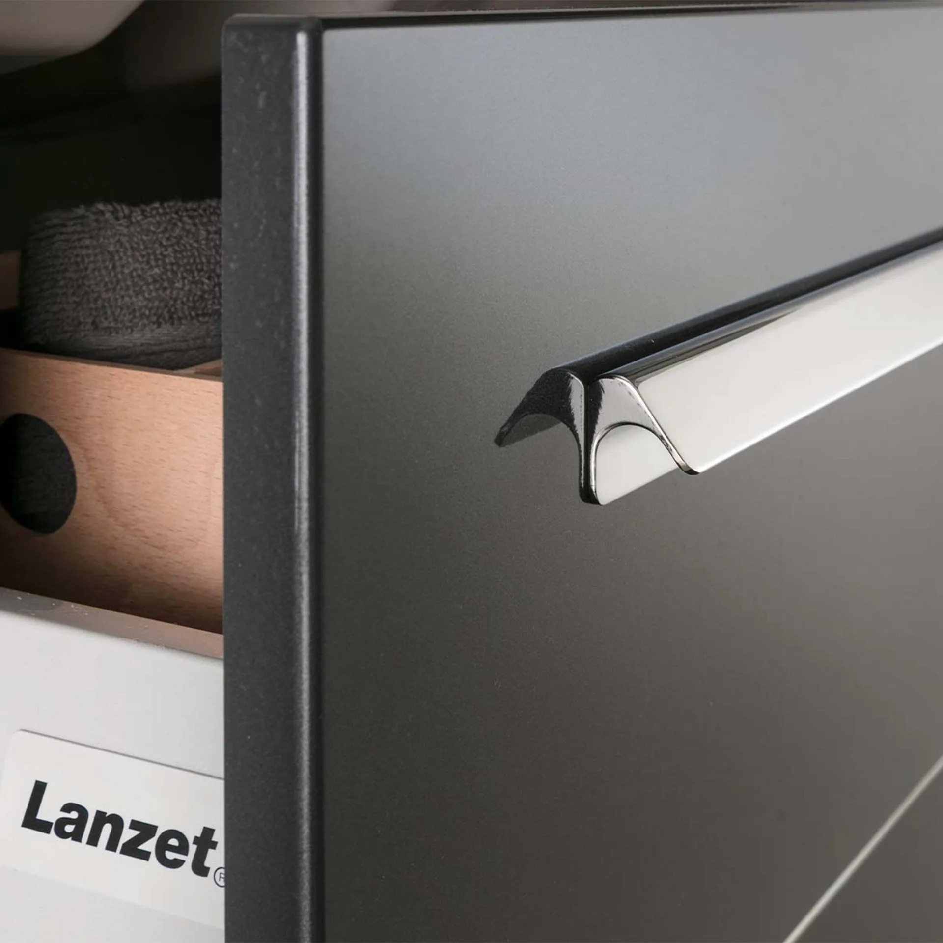 LANZET K1 Waschbecken mit Unterschrank 61 cm breit, Anthrazit, Waschbecken Keramik Weiß