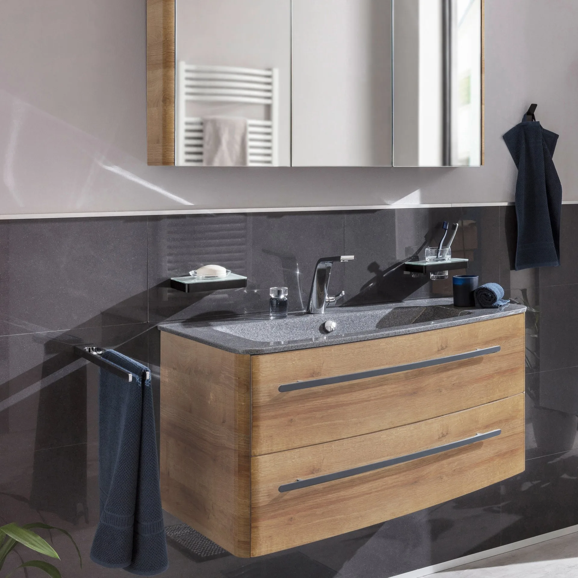 CLASSICO Waschbecken Mineralguss links grau-metallic