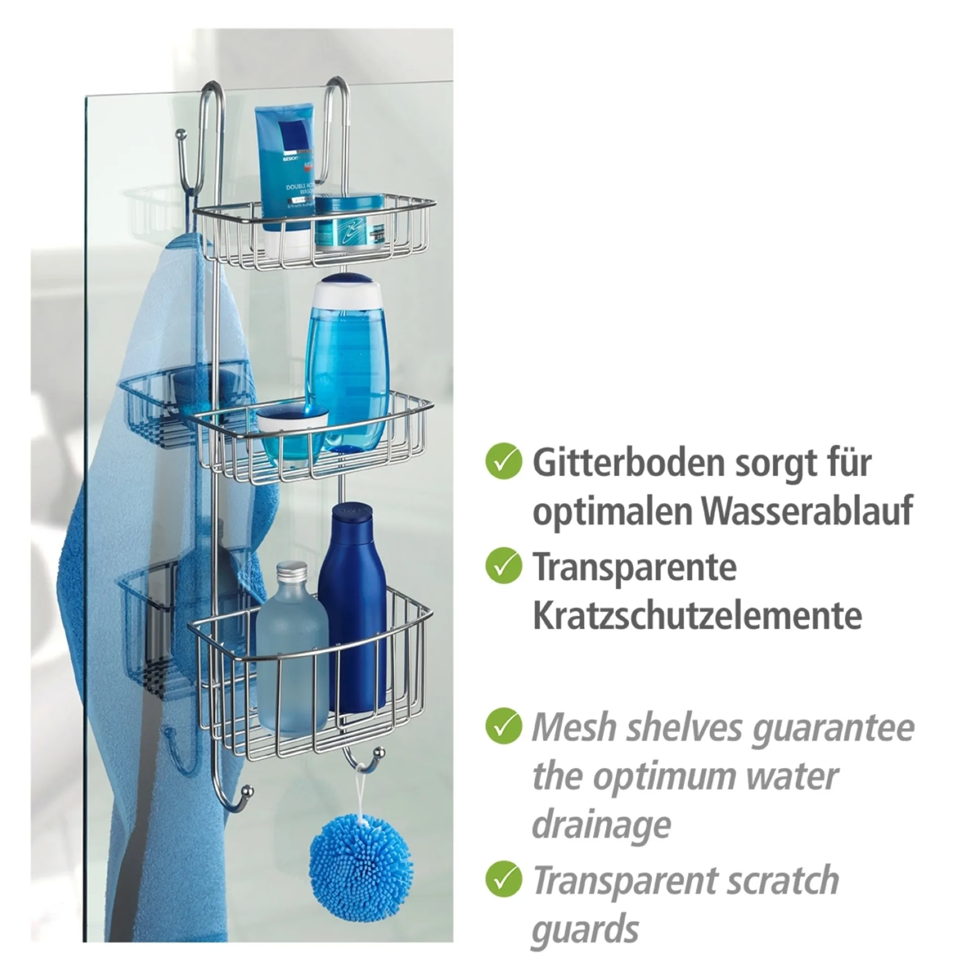 WENKO OLESI Duschablage, Chrom glänzend, 3 Etagen, Edelstahl rostfrei, zum Einhängen