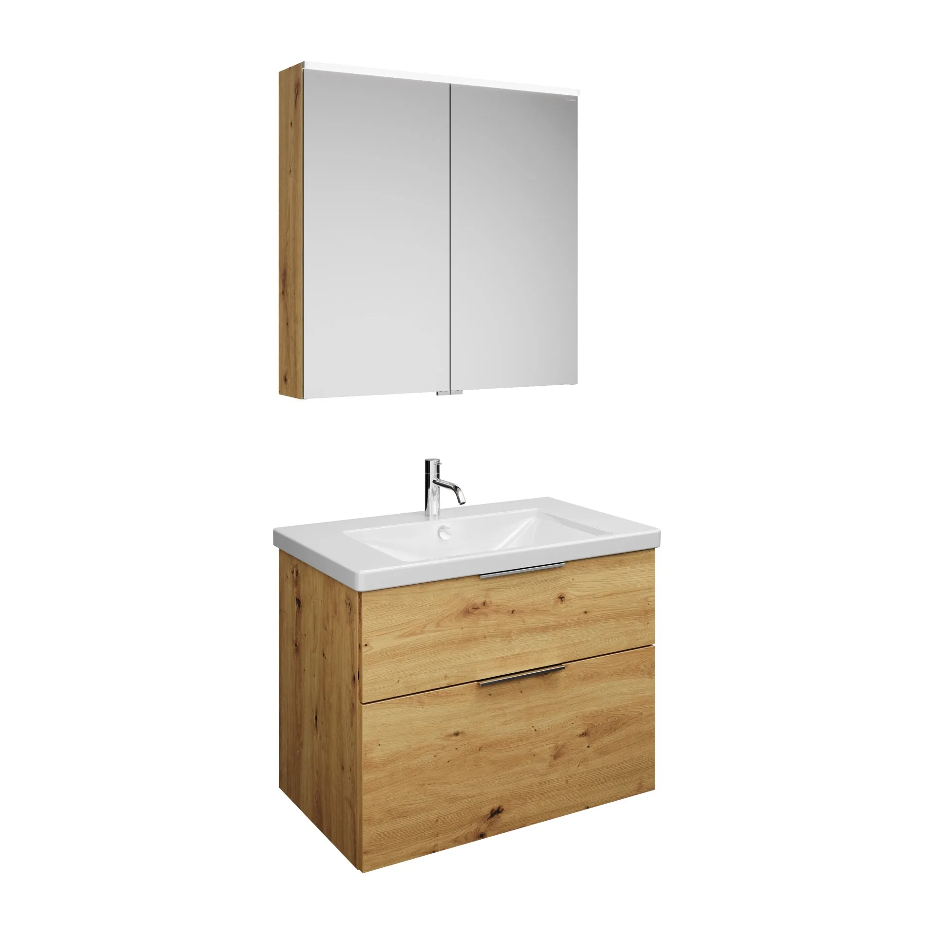 Burgbad EQIO Waschtisch Set mit Spiegelschrank 83 cm breit, Braun, Waschbecken Keramik Weiß