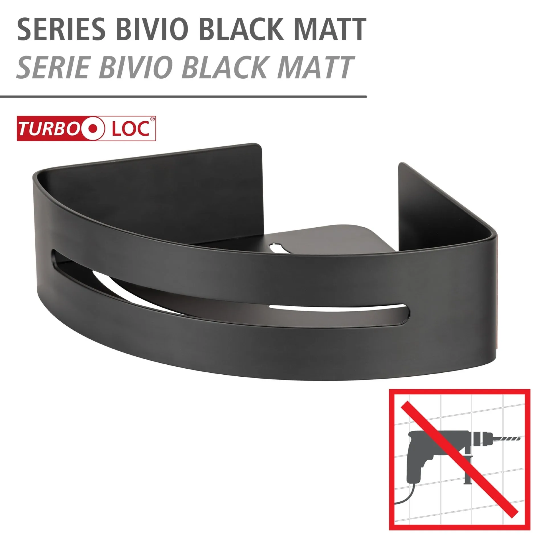 WENKO BIVIO Dusch Eckablage 30,5 cm, Schwarz matt, Befestigen ohne Bohren