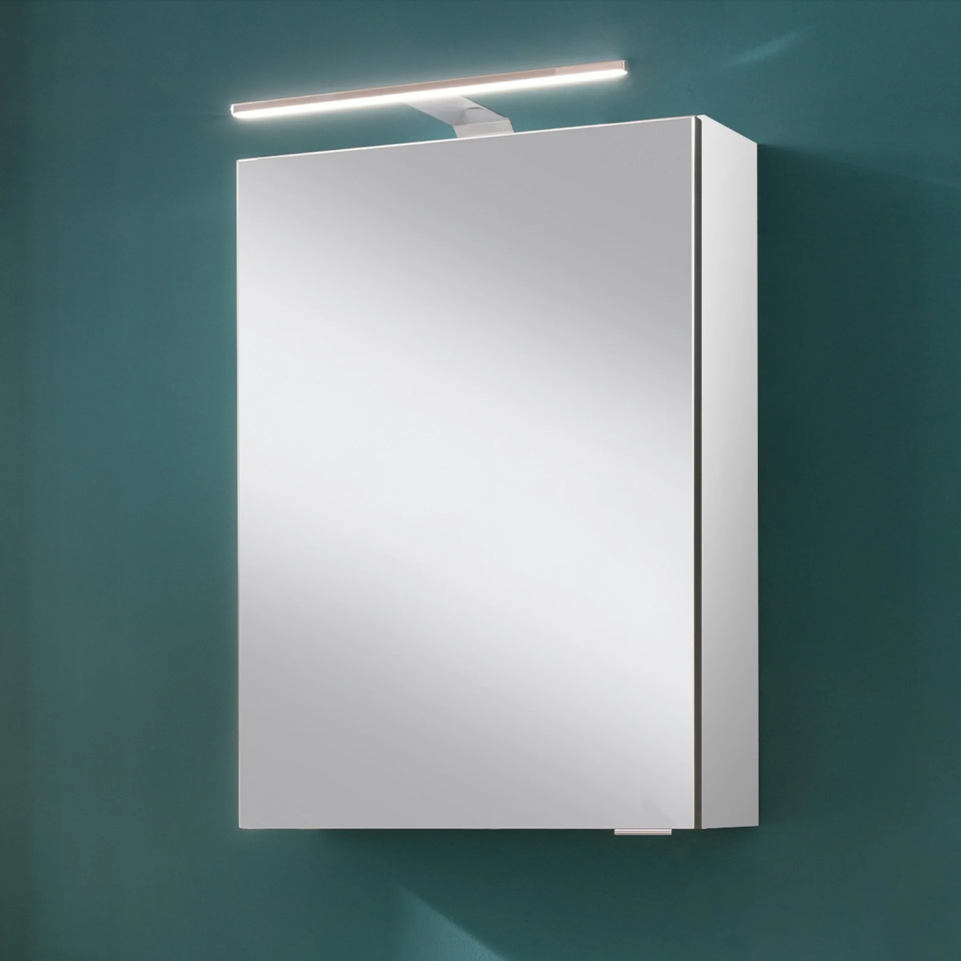 FACKELMANN SBC SCENO Gäste WC Spiegelschrank 40 cm breit, Weiß, Türanschlag links + Aufsatzleuchte