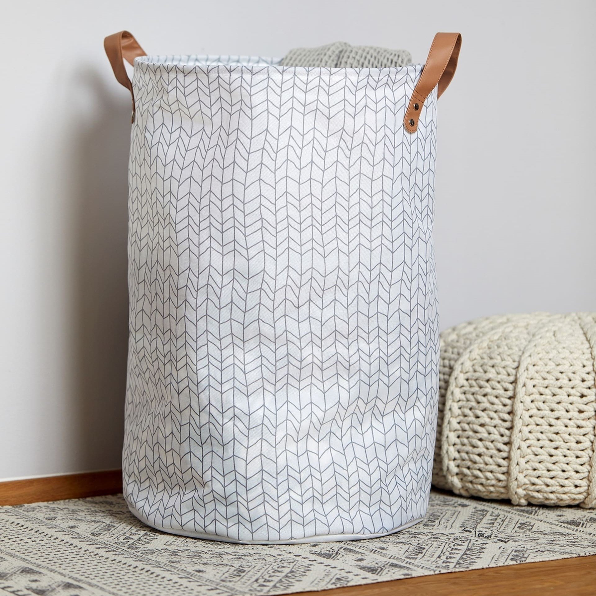 WENKO GEO Wäschekorb 75 l, Grau/Braun