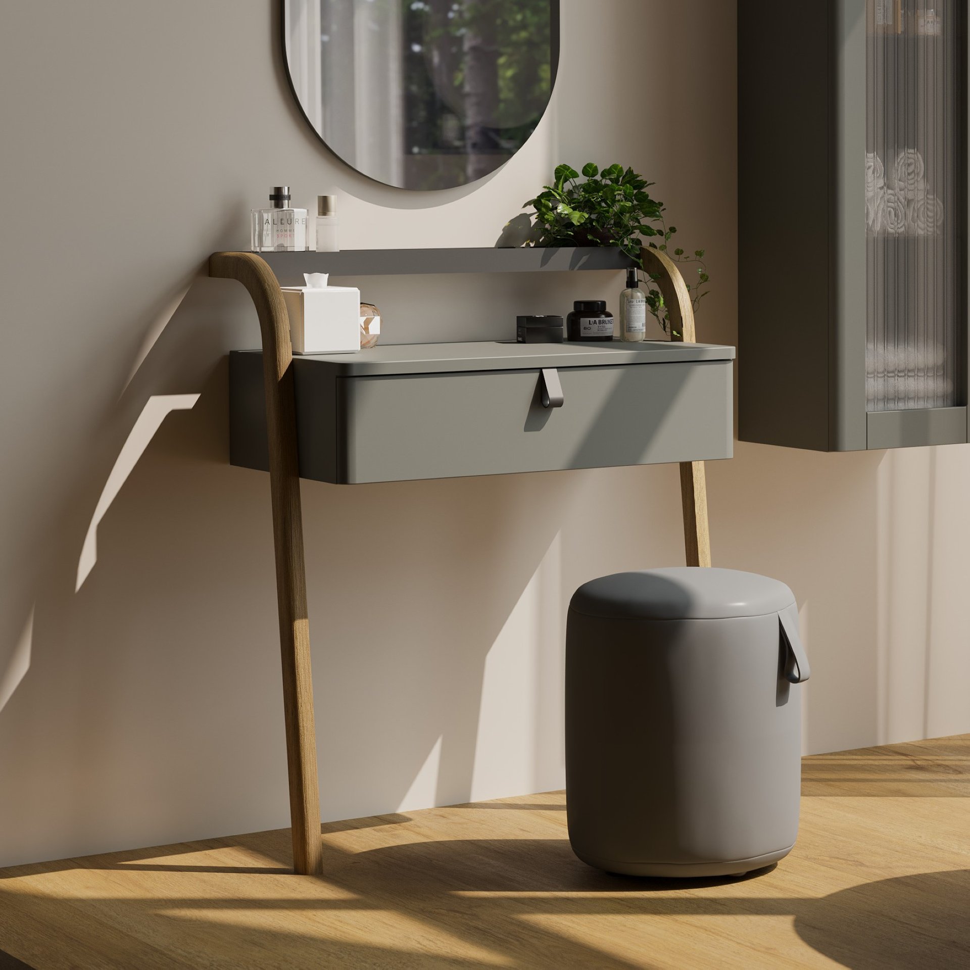 BADEDU PINA Schminktisch 76 cm breit, Grün, mit Schublade