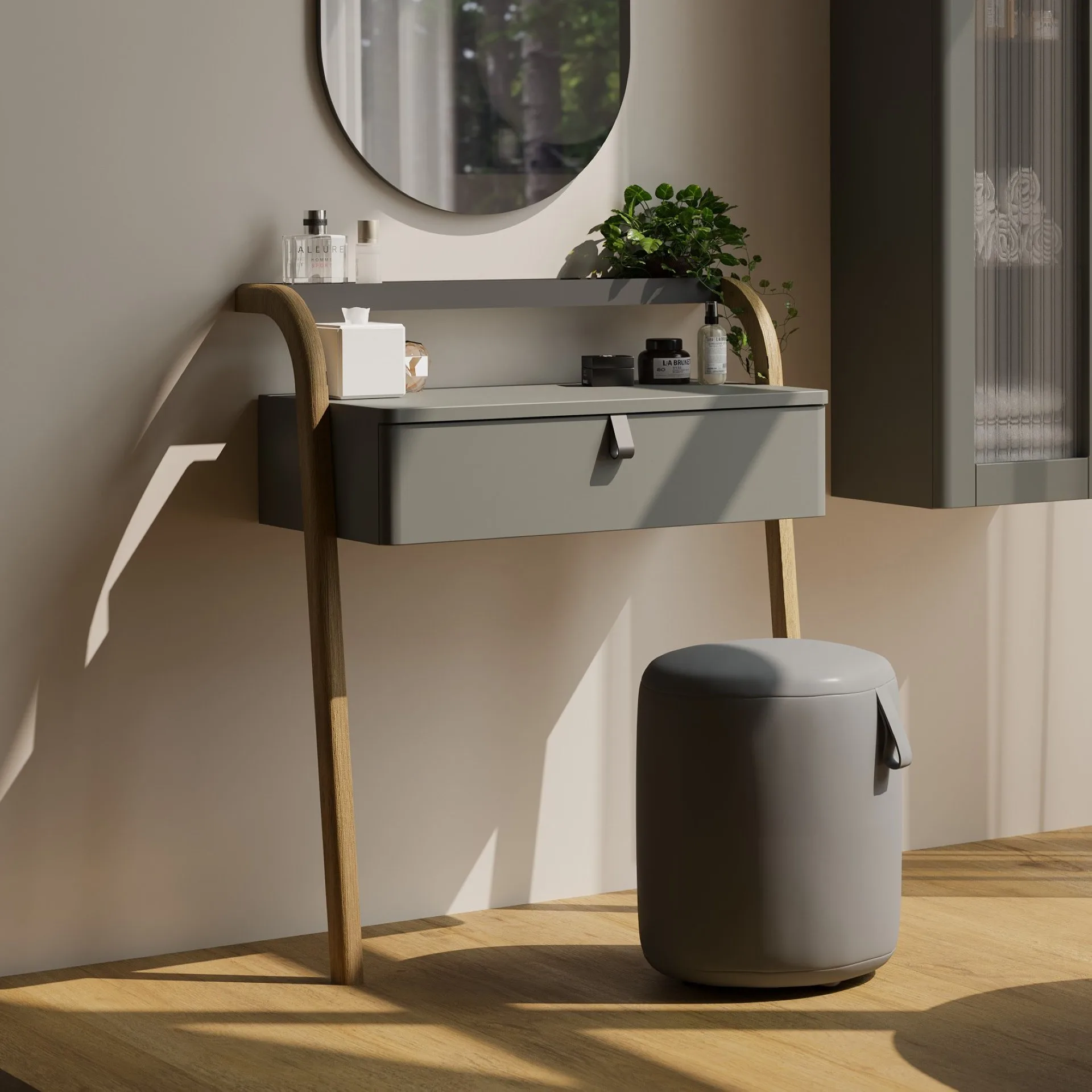 BADEDU PINA Schminktisch 76 cm breit, Grün, mit Schublade